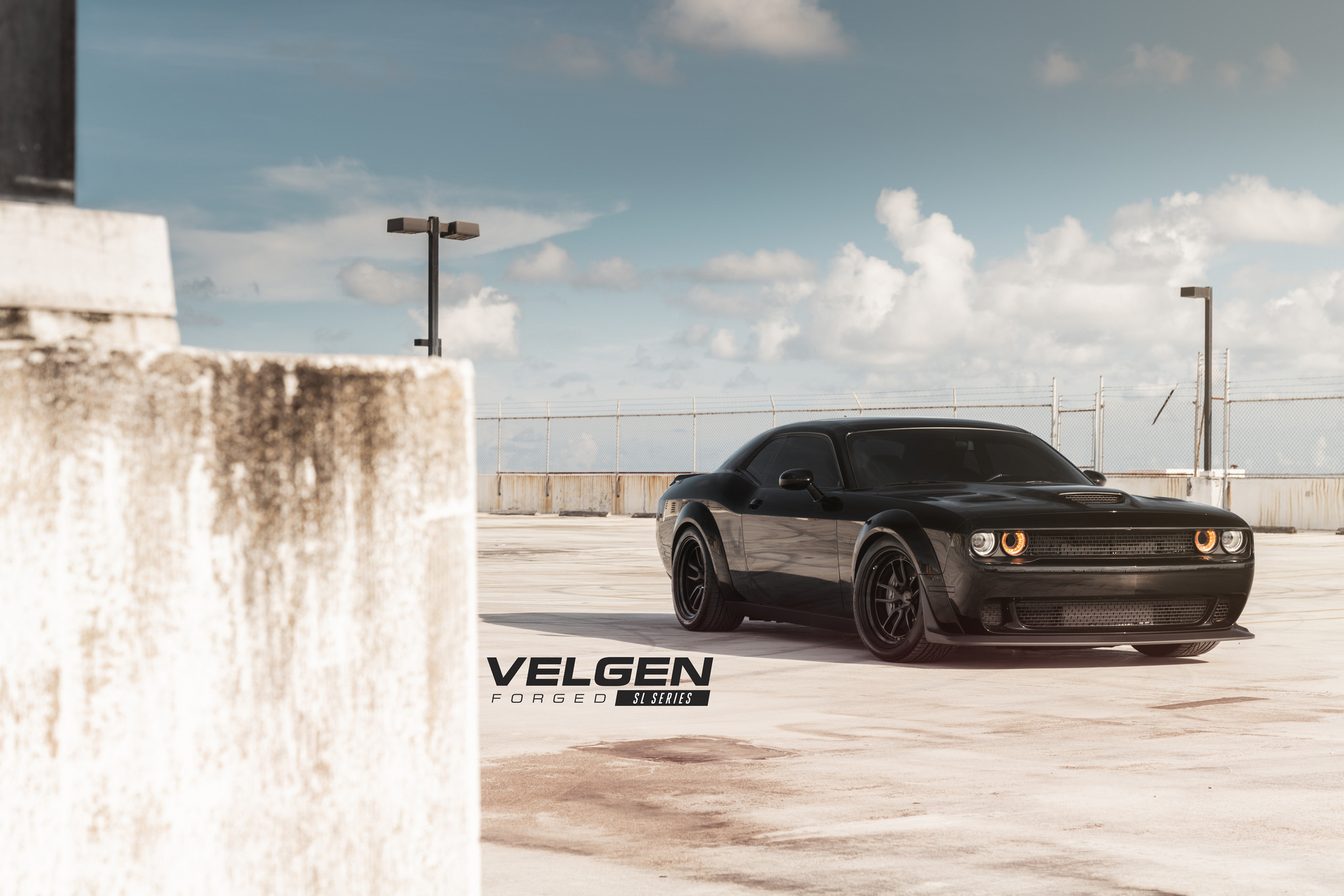 Color Halo Headlights on Black Dodge Challenger - Photo by Velgen Wheels