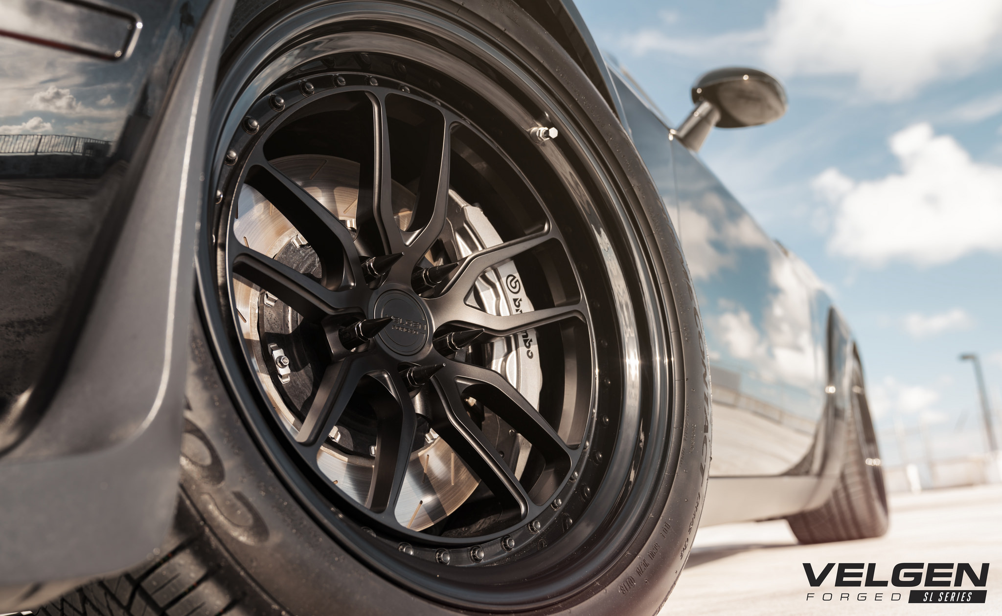 Velgen Rims with Brembo Brakes on Black Dodge Challenger - Photo by Velgen Wheels