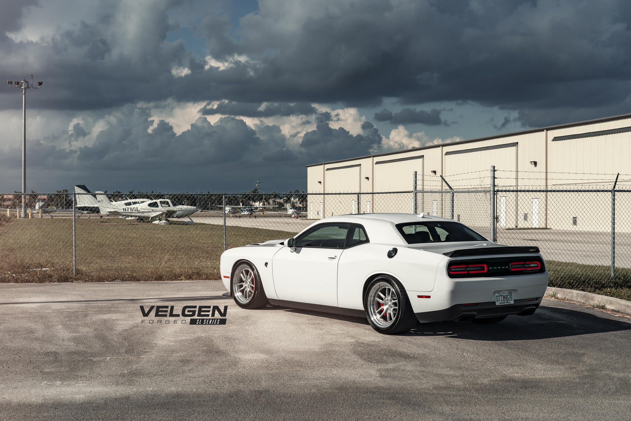White Dodge Challenger SRT with Rear Lip Spoiler - Photo by Velgen Wheels