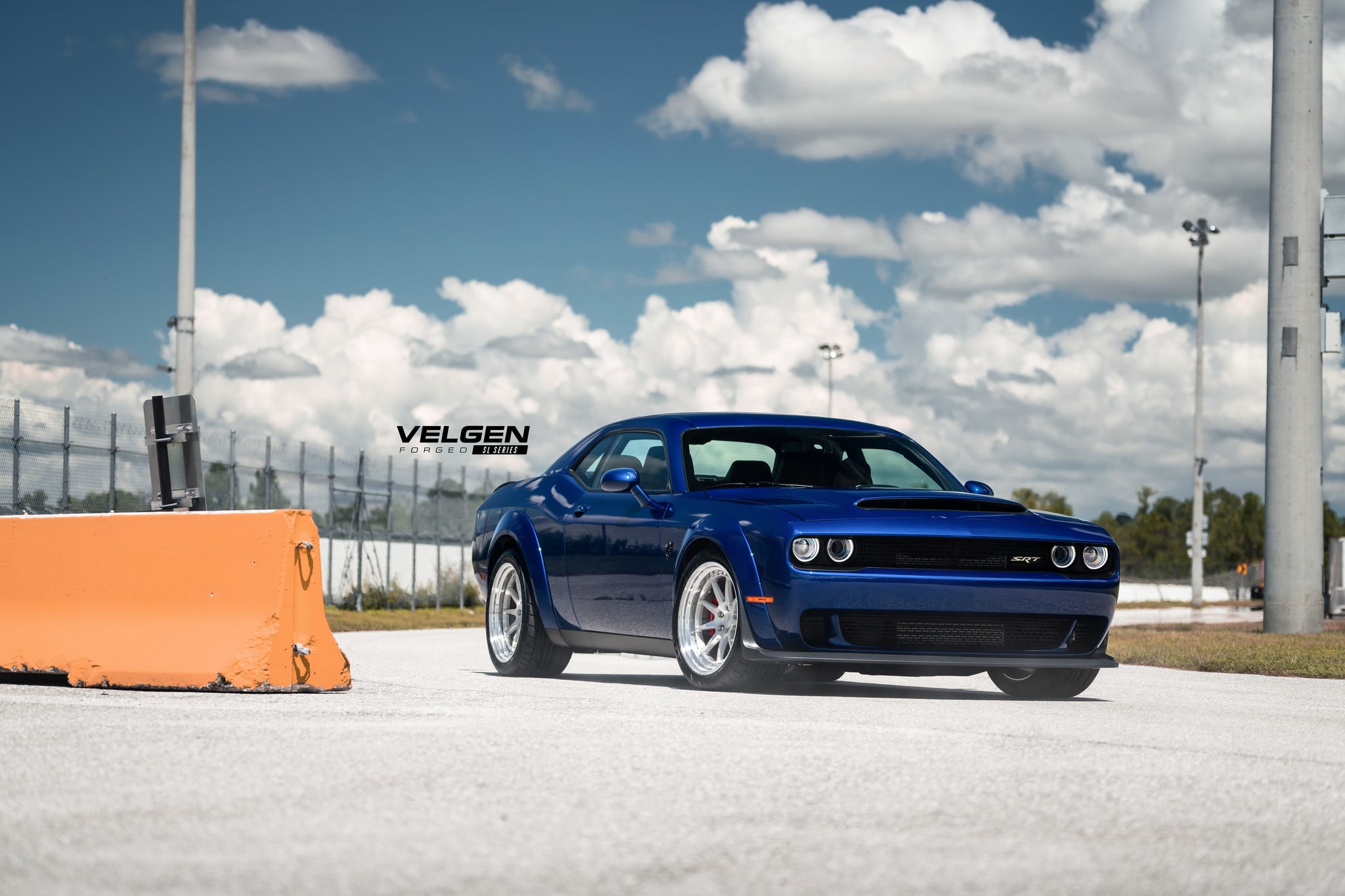Crystal Clear Halo Headlights on Blue Dodge Challenger - Photo by Velgen Wheels