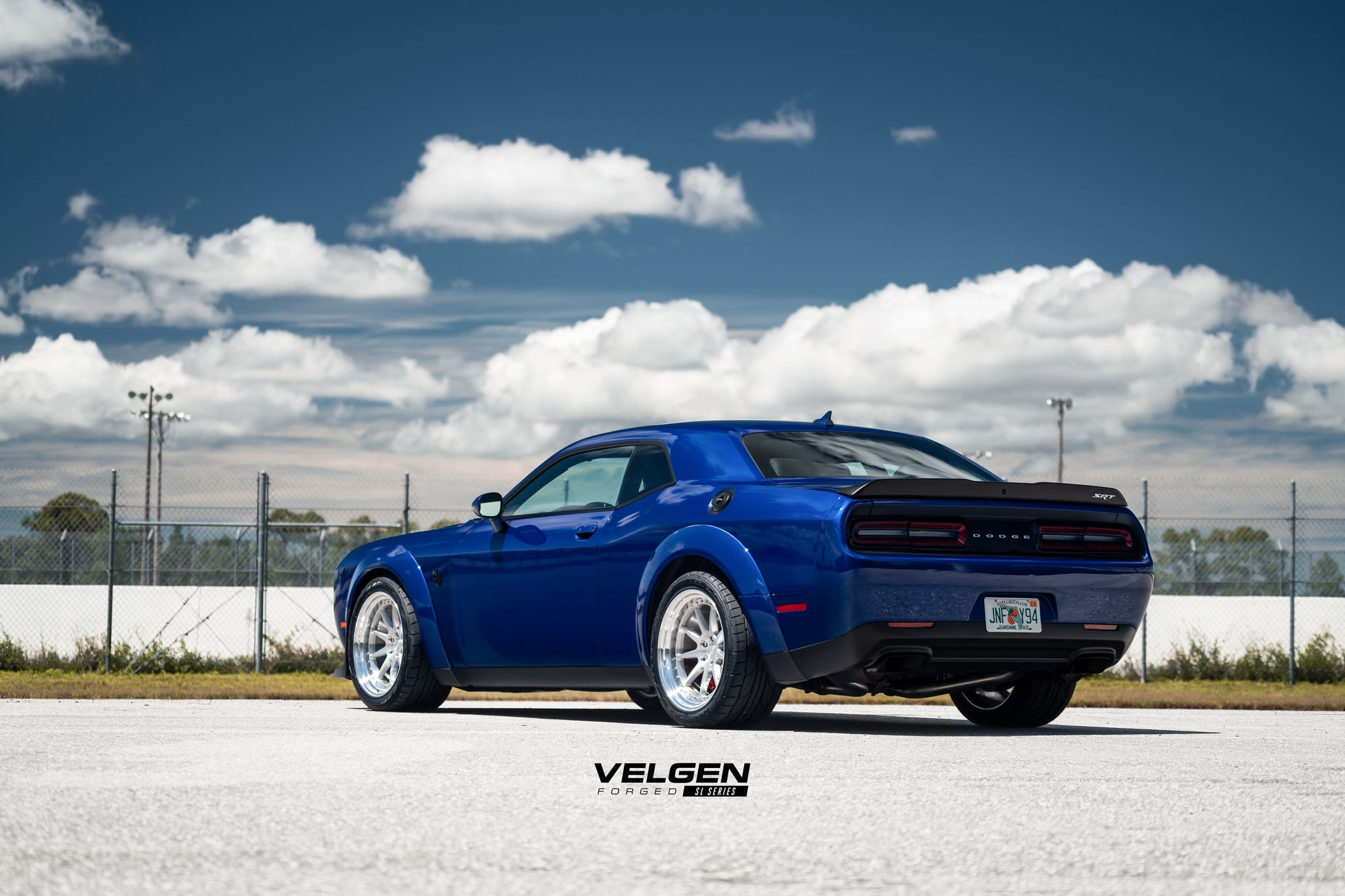 Blue Dodge Challenger SRT with Aftermarket Rear Diffuser - Photo by Velgen Wheels