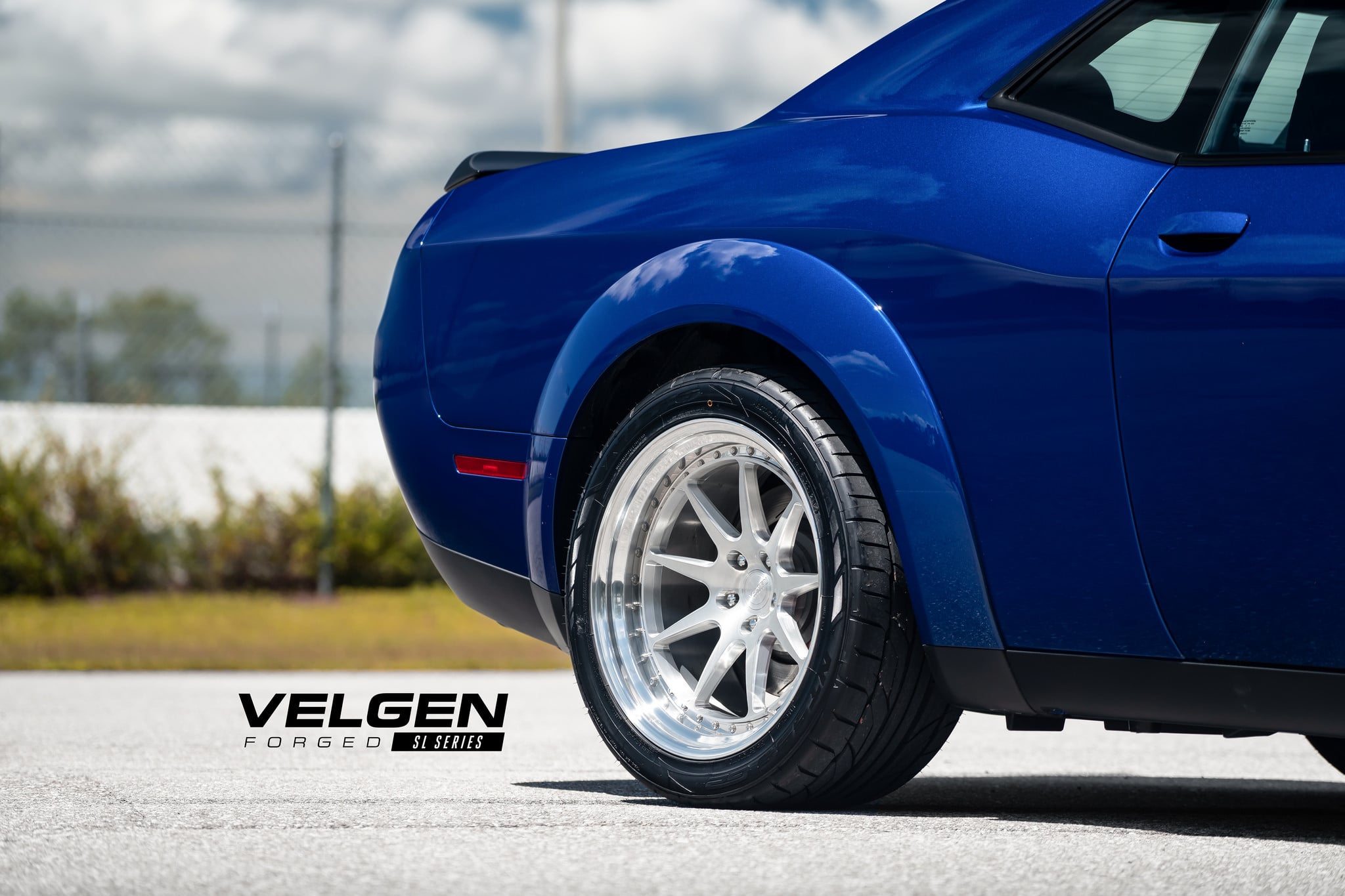 Silver Velgen Forged Rims on Blue Dodge Challenger - Photo by Velgen Wheels