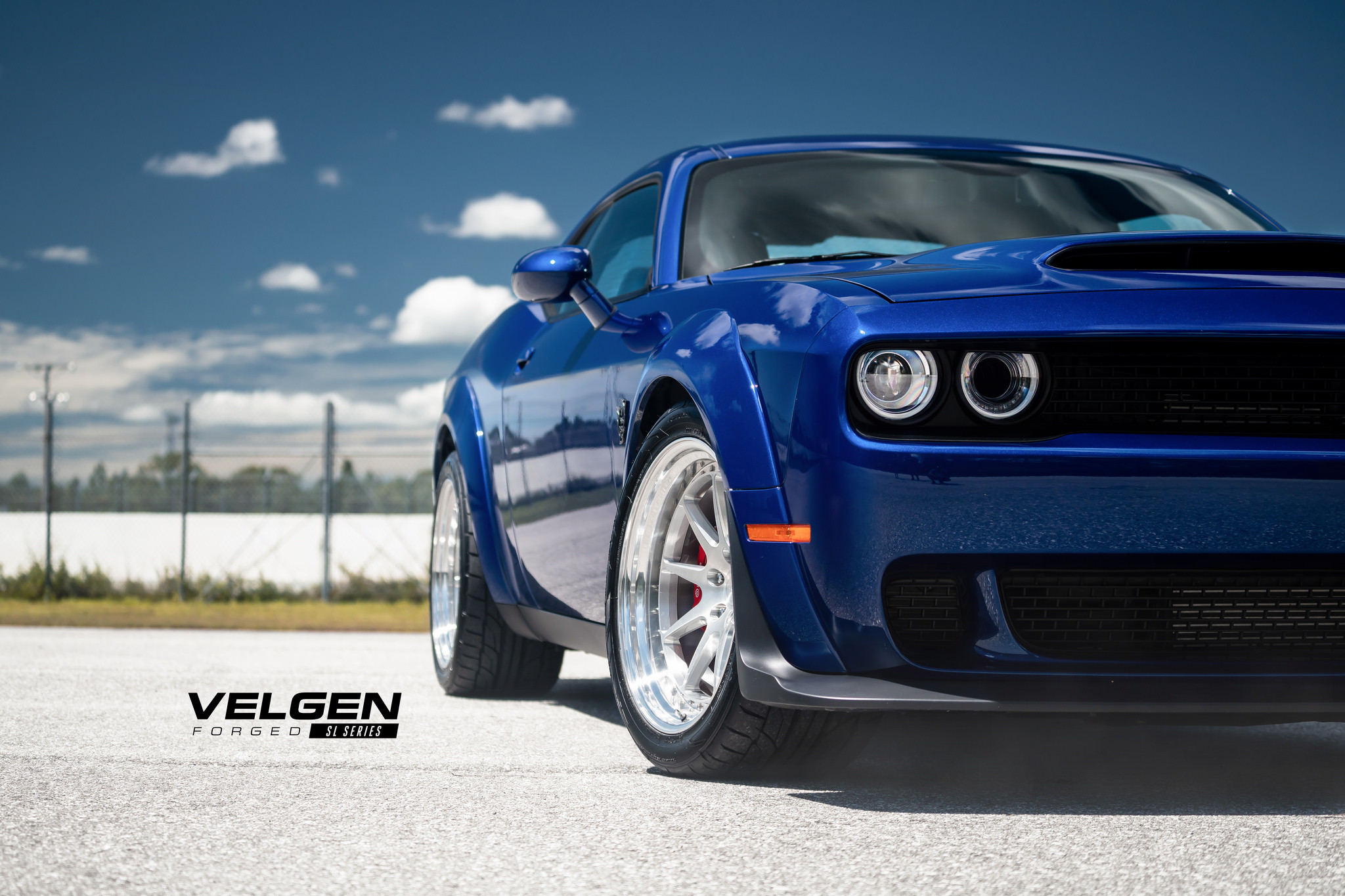 Blue Dodge Challenger SRT with Custom Velgen Wheels - Photo by Velgen Wheels
