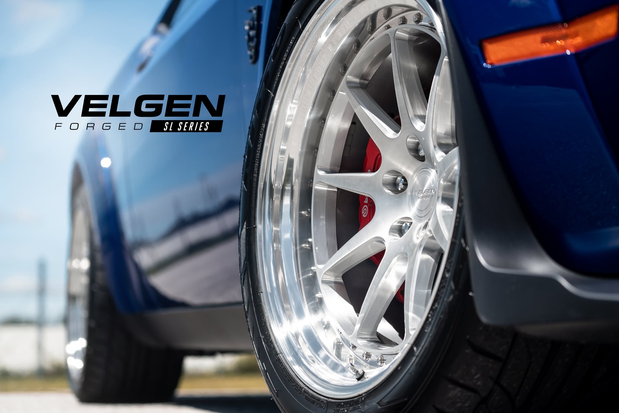 Velgen Wheels with Brembo Brakes on Blue Dodge Challenger - Photo by Velgen Wheels