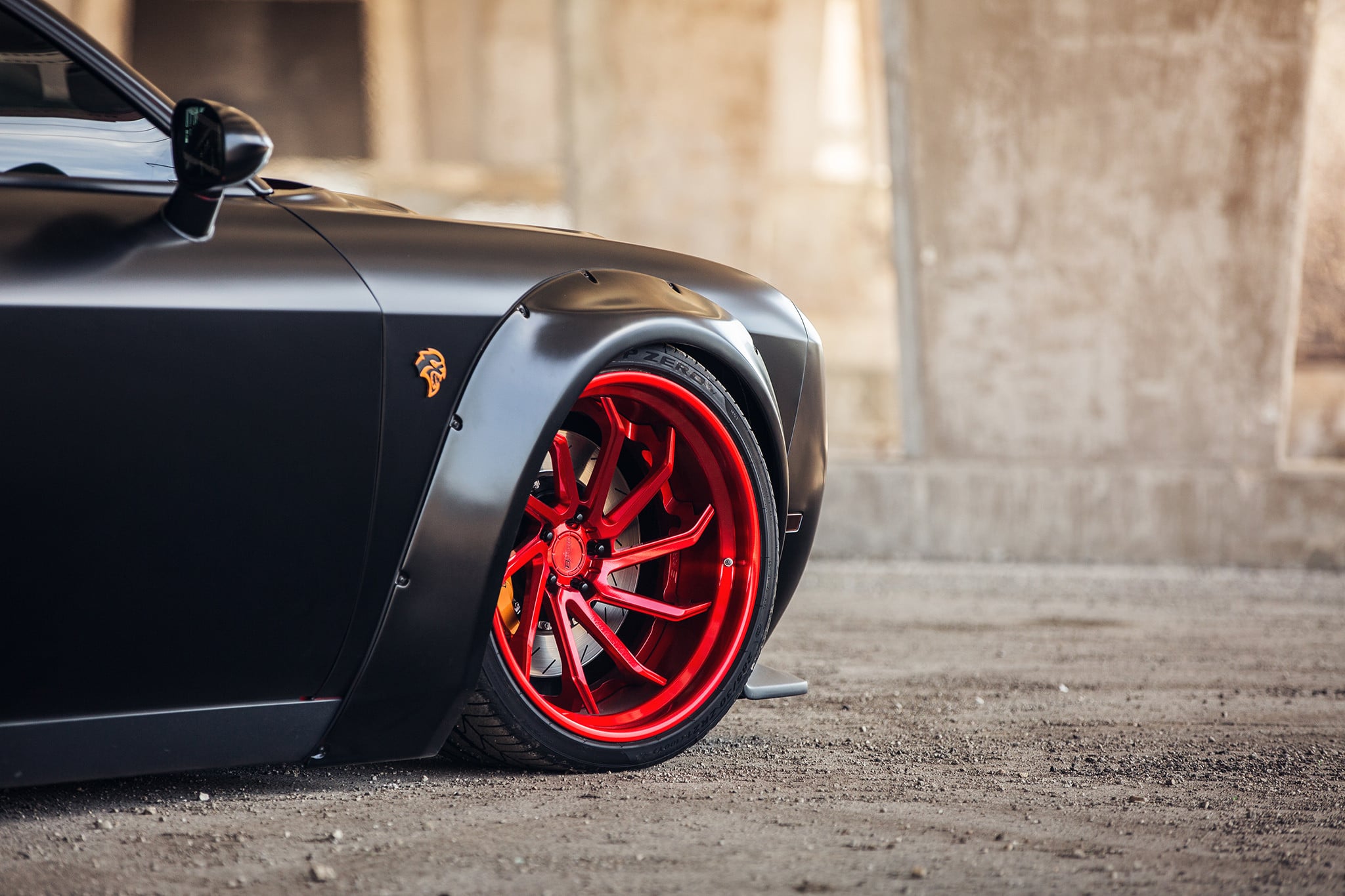 Gloss Red B-Forged Rims on Black Dodge Challenger - Photo by B-Forged Performance Wheels