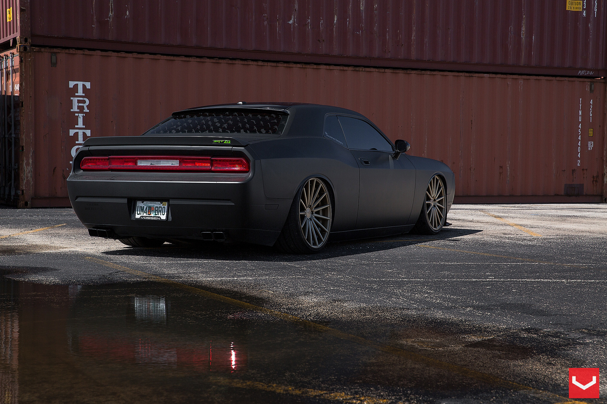 Lowered Matte Black Dodge Challenger SRT-8 - Photo by Vossen