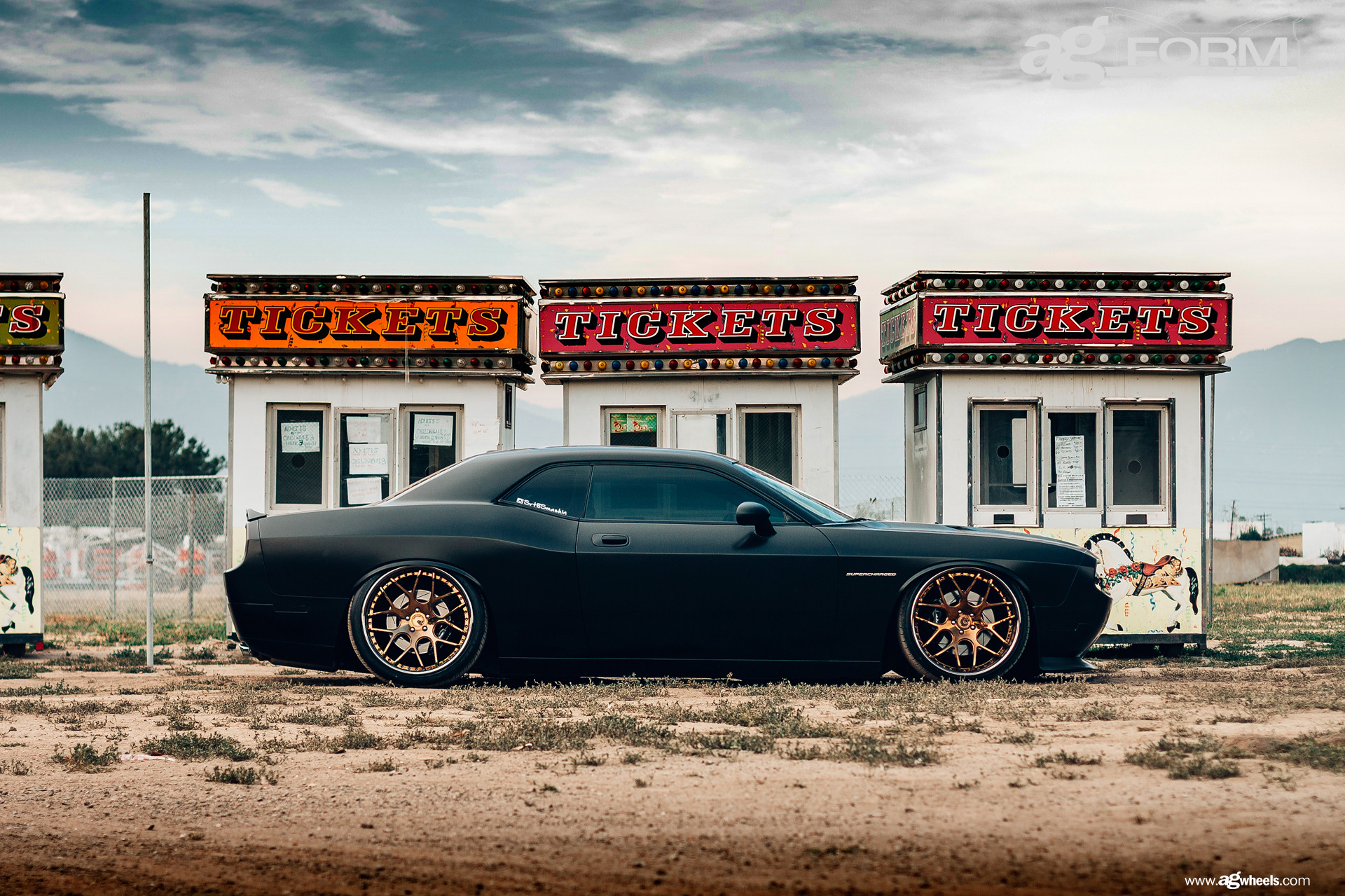 Slammed Dodge Challenger With Gold Wheels - Photo by Avant Garde