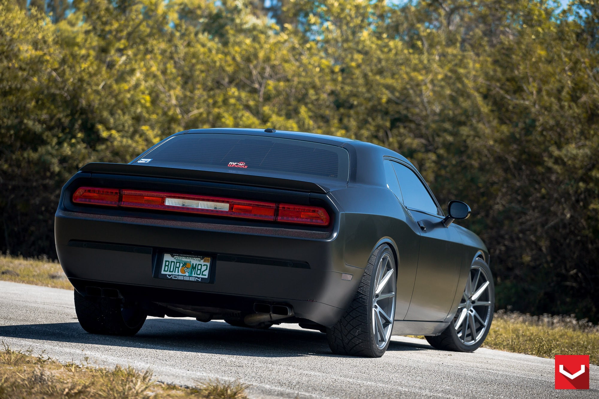 Black Dodge Challenger with Aftermarket Rear Spoiler - Photo by Vossen