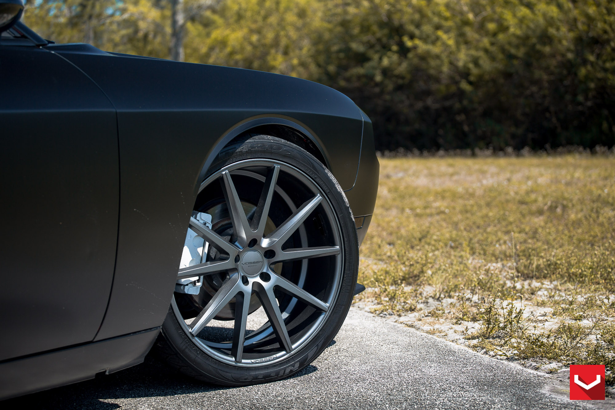 Dodge Challenger on Dark Smoke VFS Vossen Wheels - Photo by Vossen