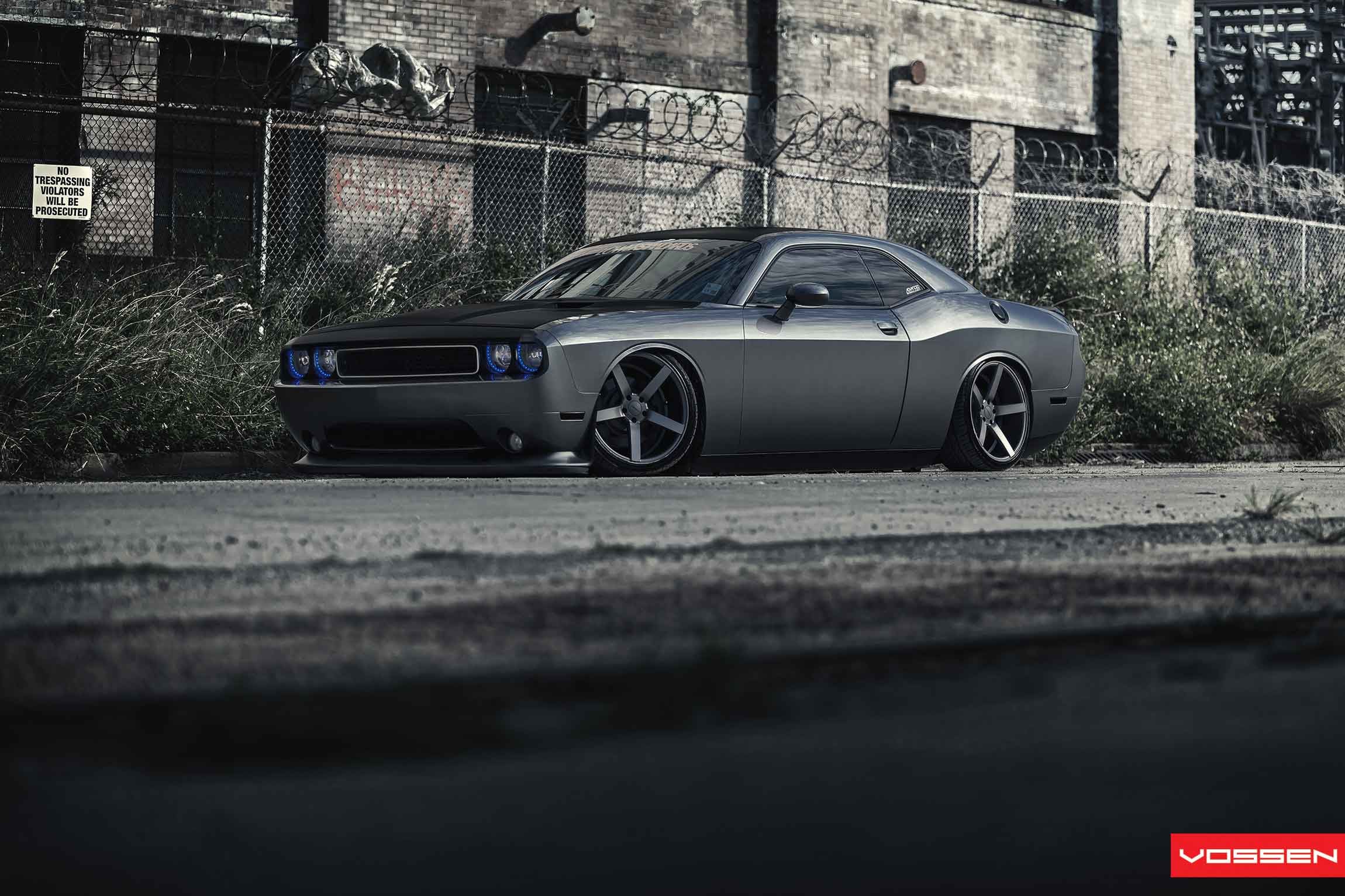 Black Dodge Challenger with Custom Vented Hood - Photo by Vossen