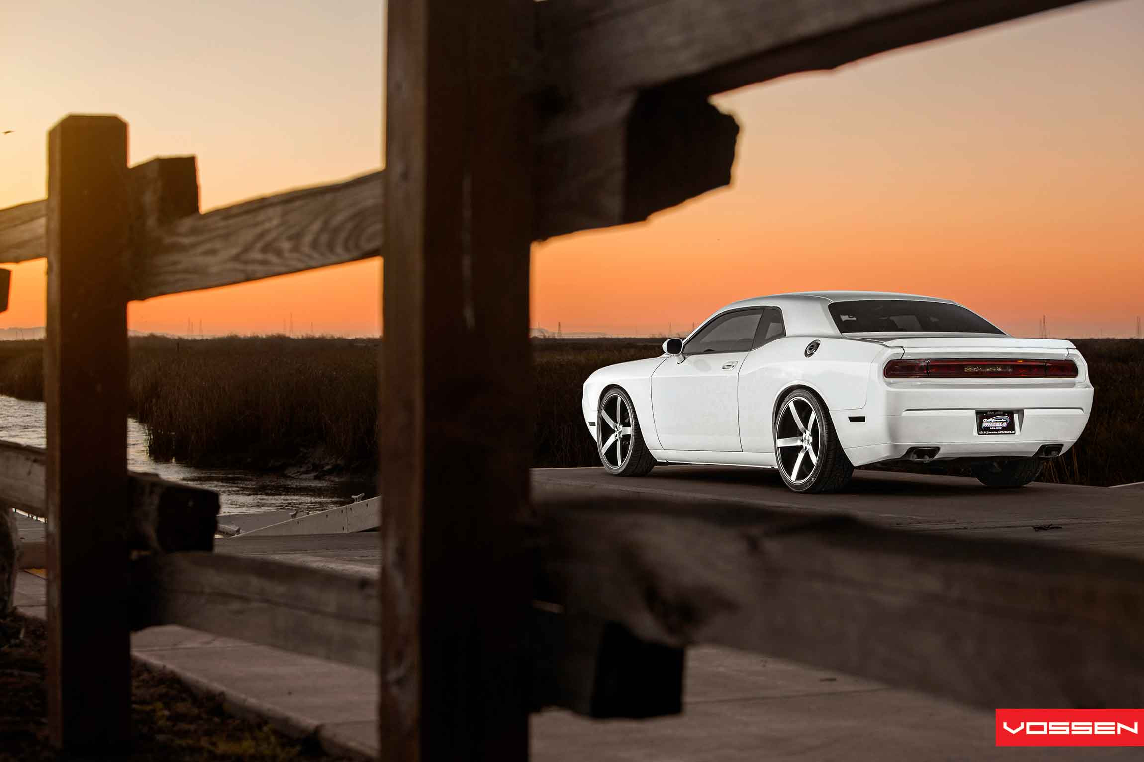 White Dodge Challenger with Rear Bumper Cover - Photo by Vossen