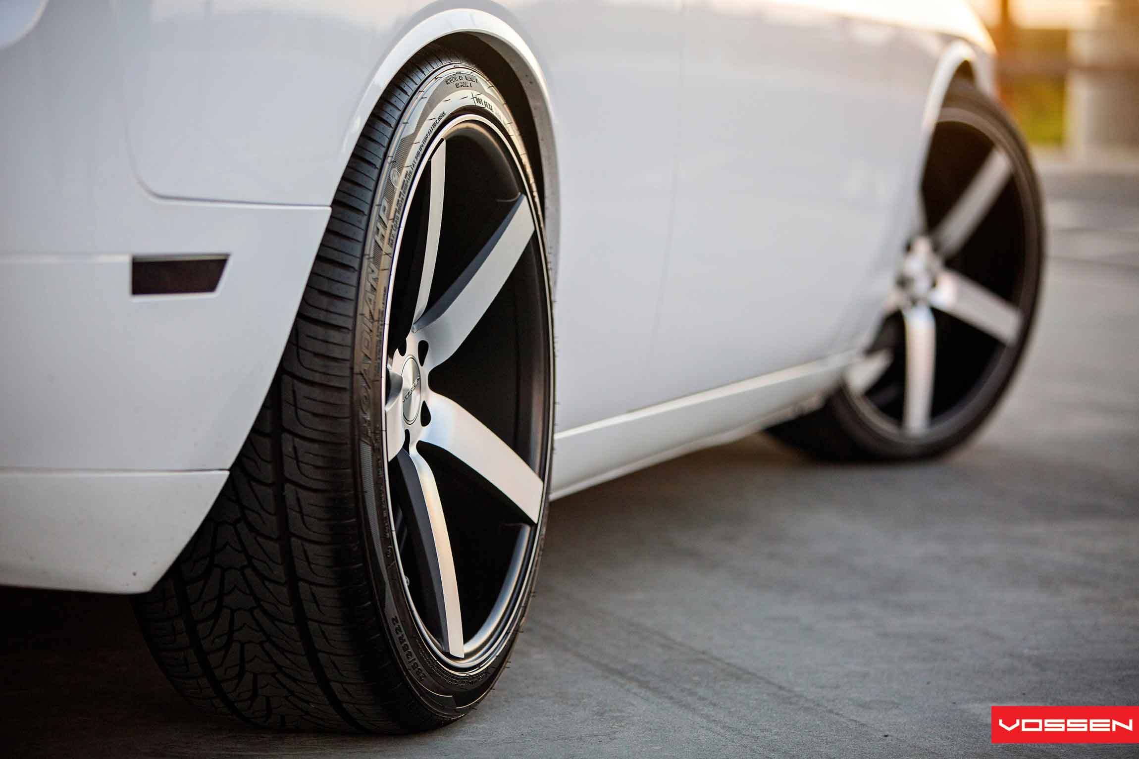 White Dodge Challenger with CV3R Vossen Rims - Photo by Vossen