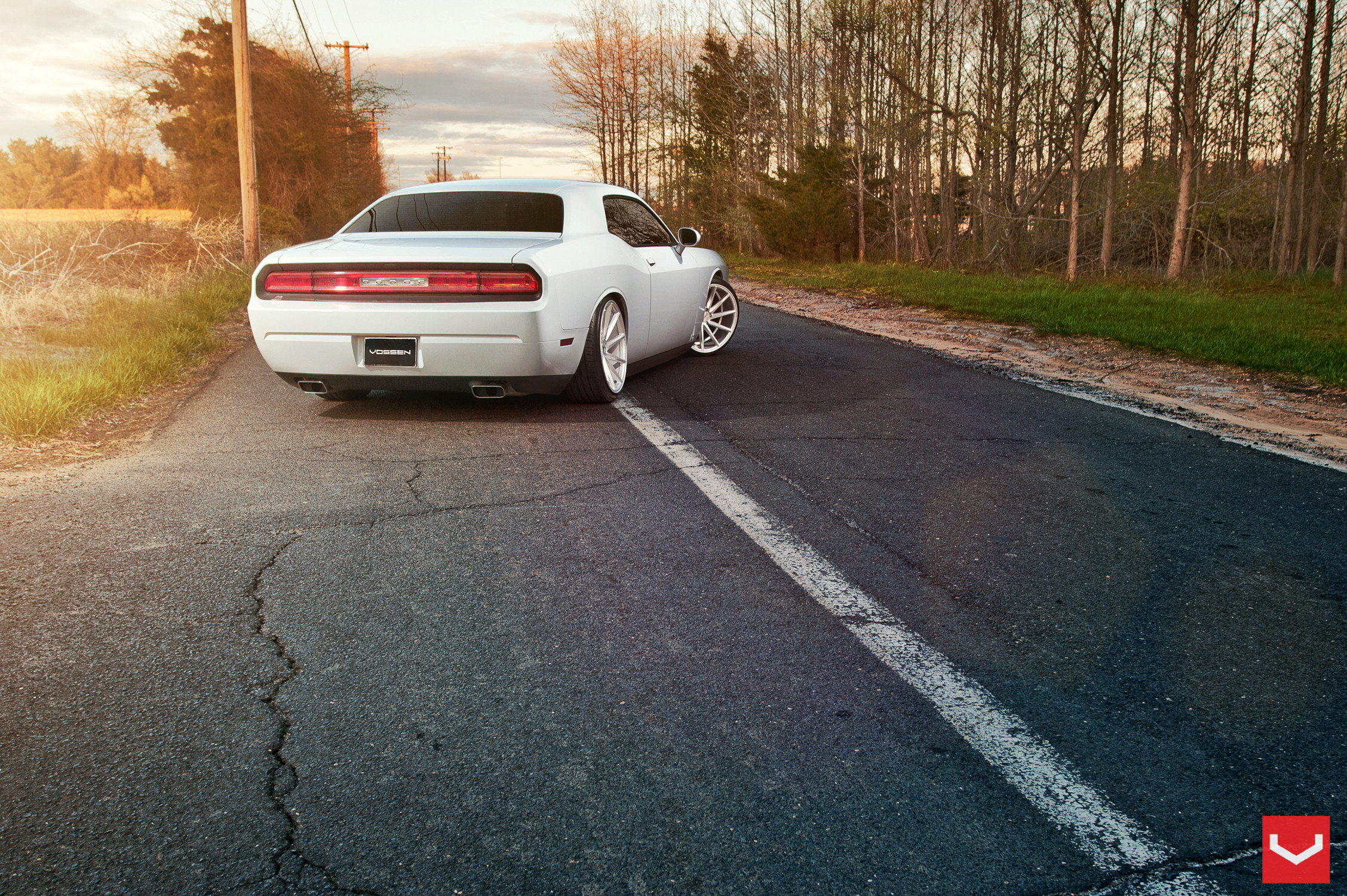 Black Rear Bumper Cover on White Dodge Challenger - Photo by Vossen