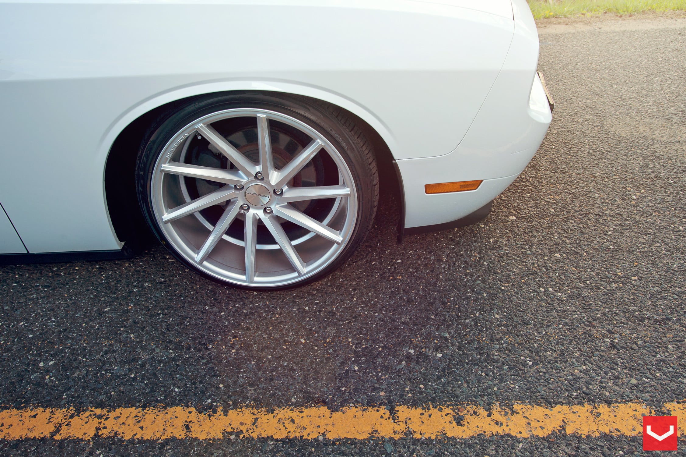 Chrome CVT Vossen Rims on White Dodge Challenger - Photo by Vossen