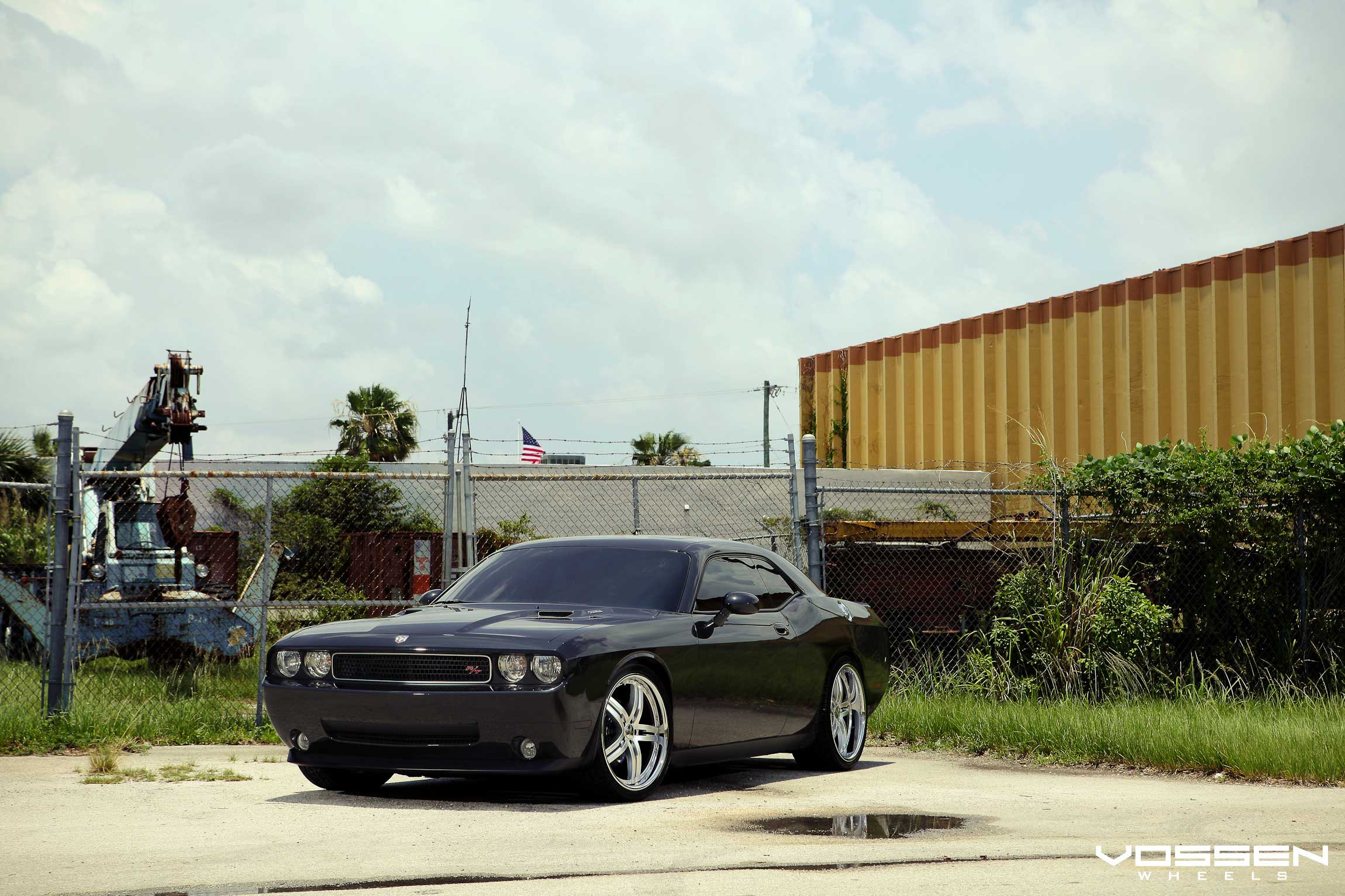 Black Dodge Challenger RT with Custom Hood - Photo by Vossen