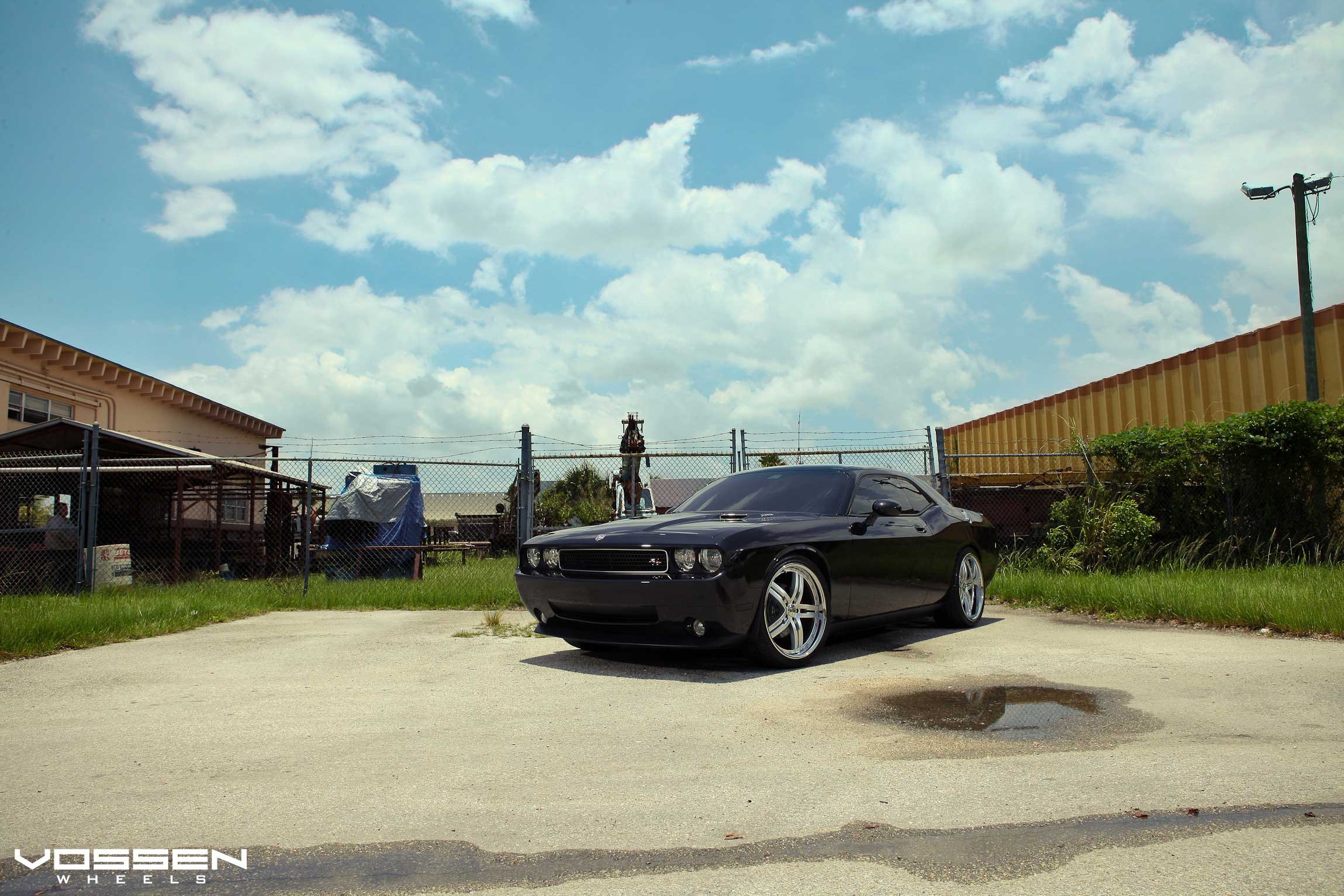 Aftermarket Front Bumper on Black Dodge Challenger RT - Photo by Vossen