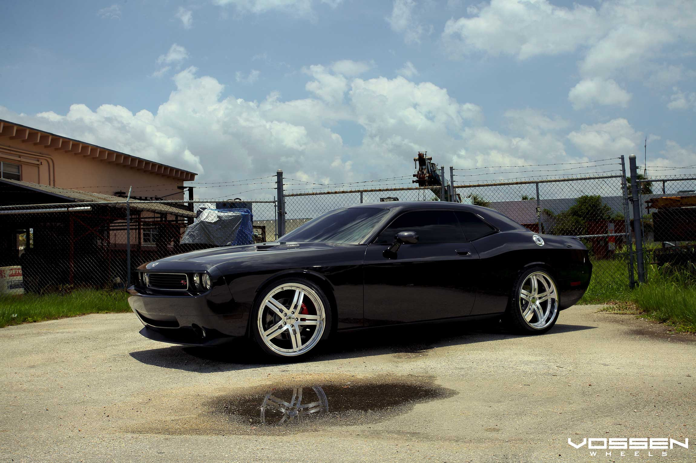 Chrome Vossen Rims on Black Dodge Challenger RT - Photo by Vossen