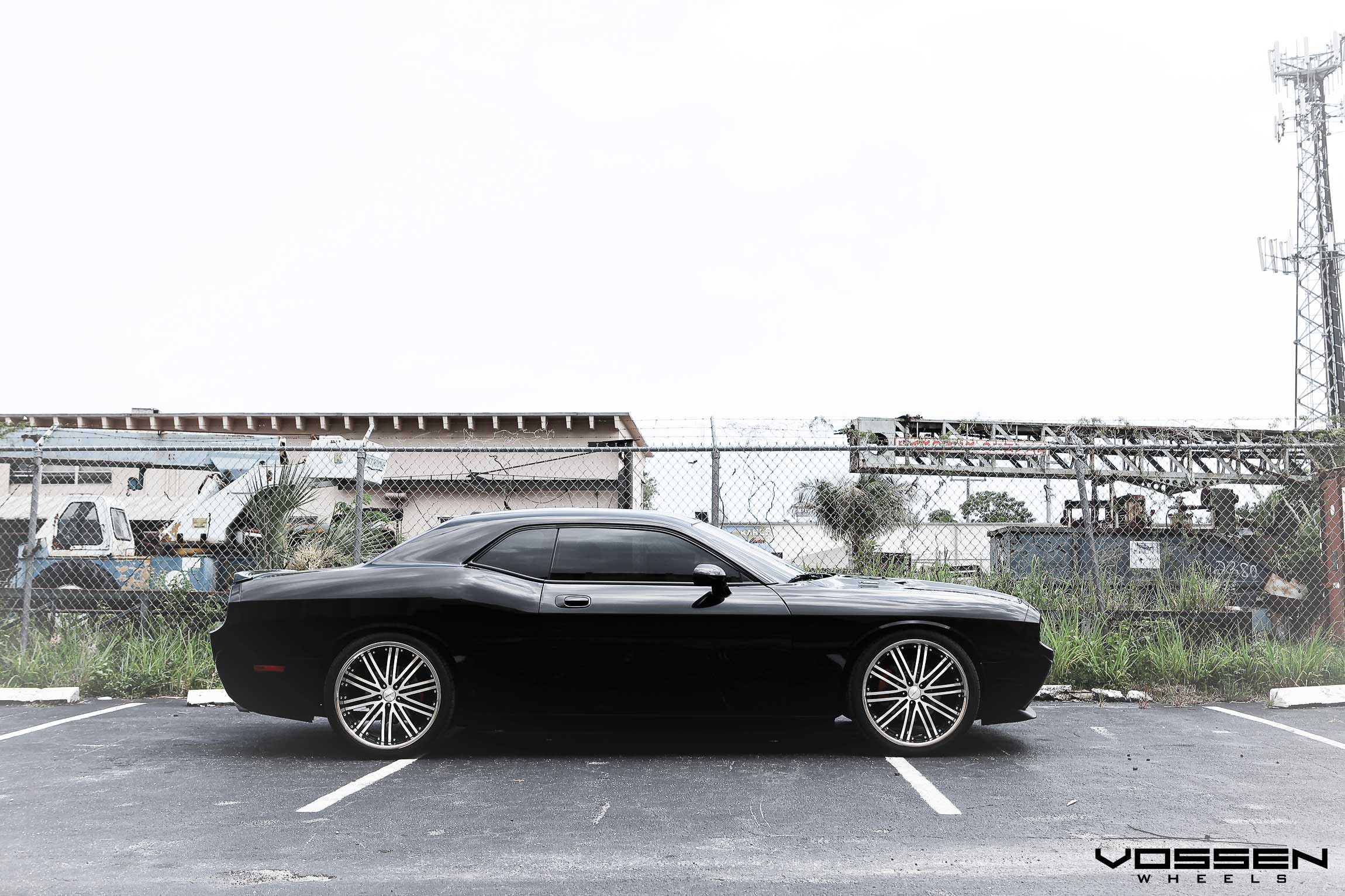 Black Dodge Challenger Side Skirts - Photo by Vossen