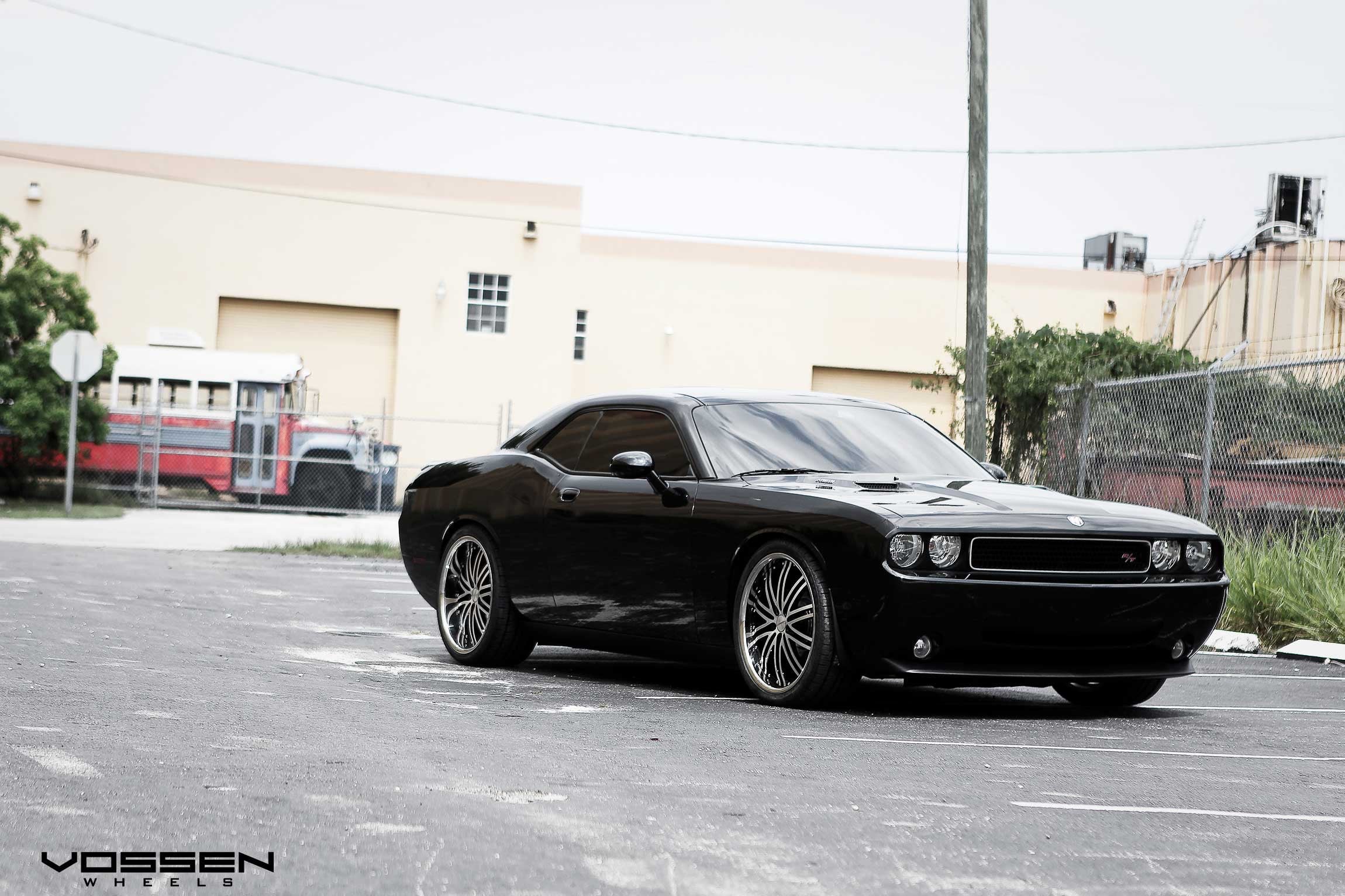 Custom Front Lip on Black Dodge Challenger RT - Photo by Vossen