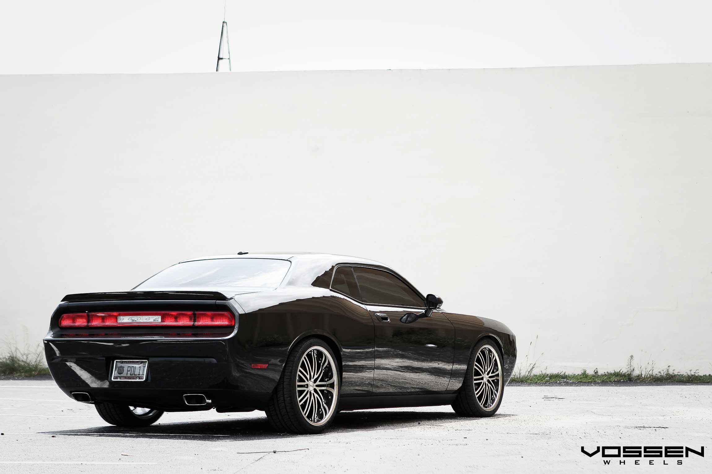 Aftermarket Rear Lip Spoiler on Black Dodge Challenger - Photo by Vossen
