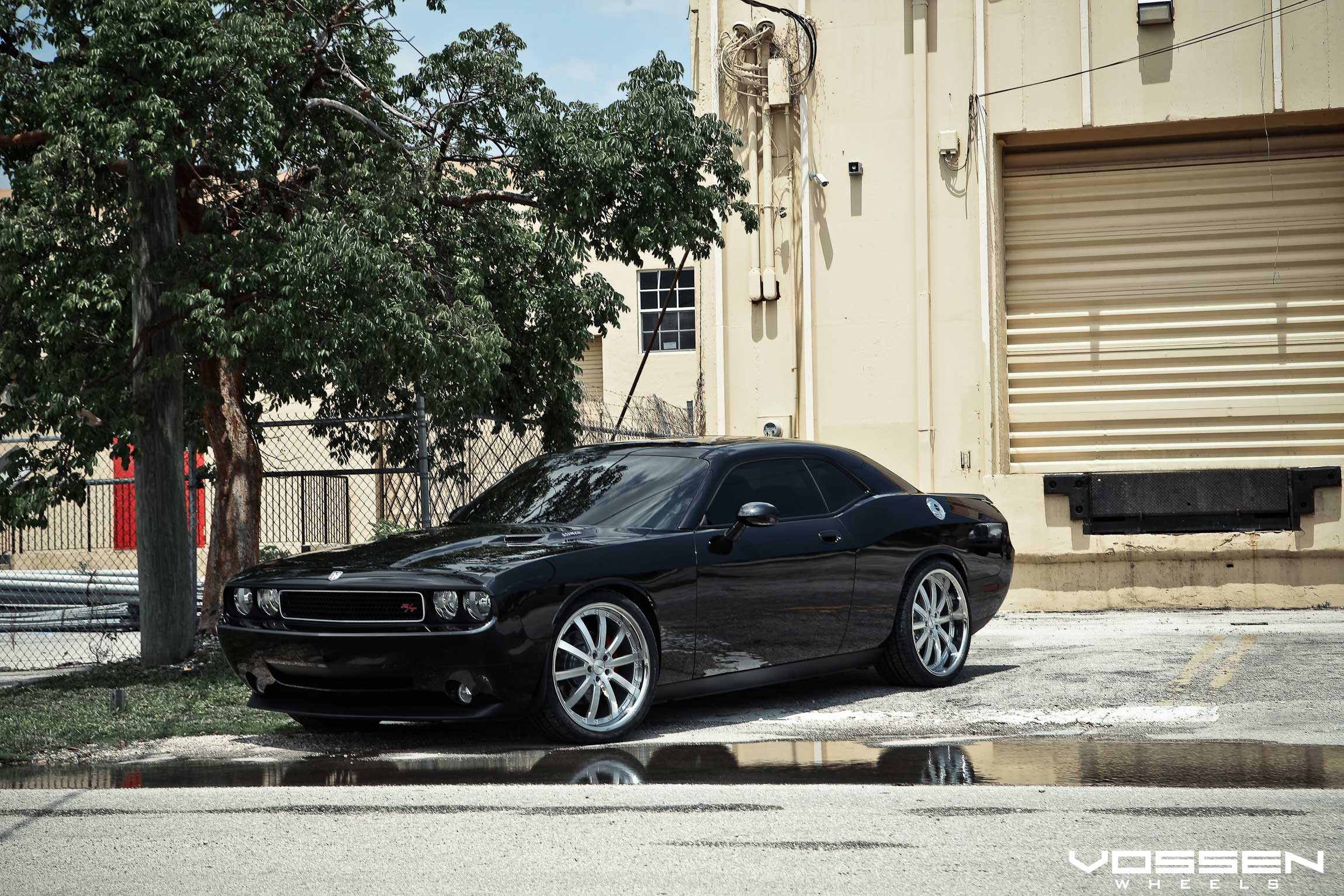 Custom Vented Hood on Black Dodge Challenger - Photo by Vossen