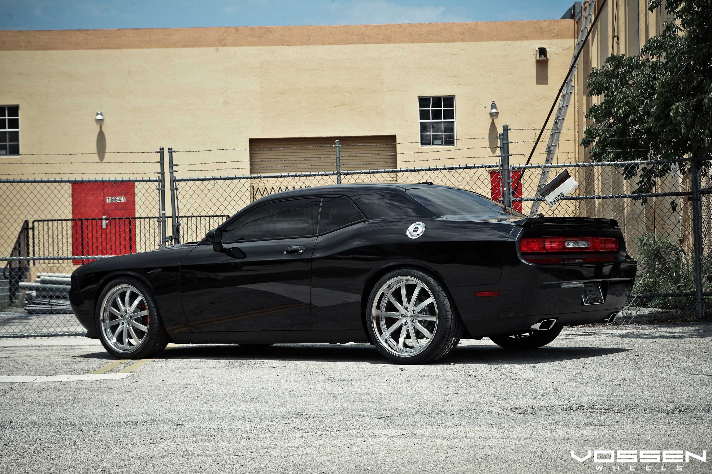 Aftermarket Rear Bumper Cover on Black Dodge Challenger - Photo by Vossen
