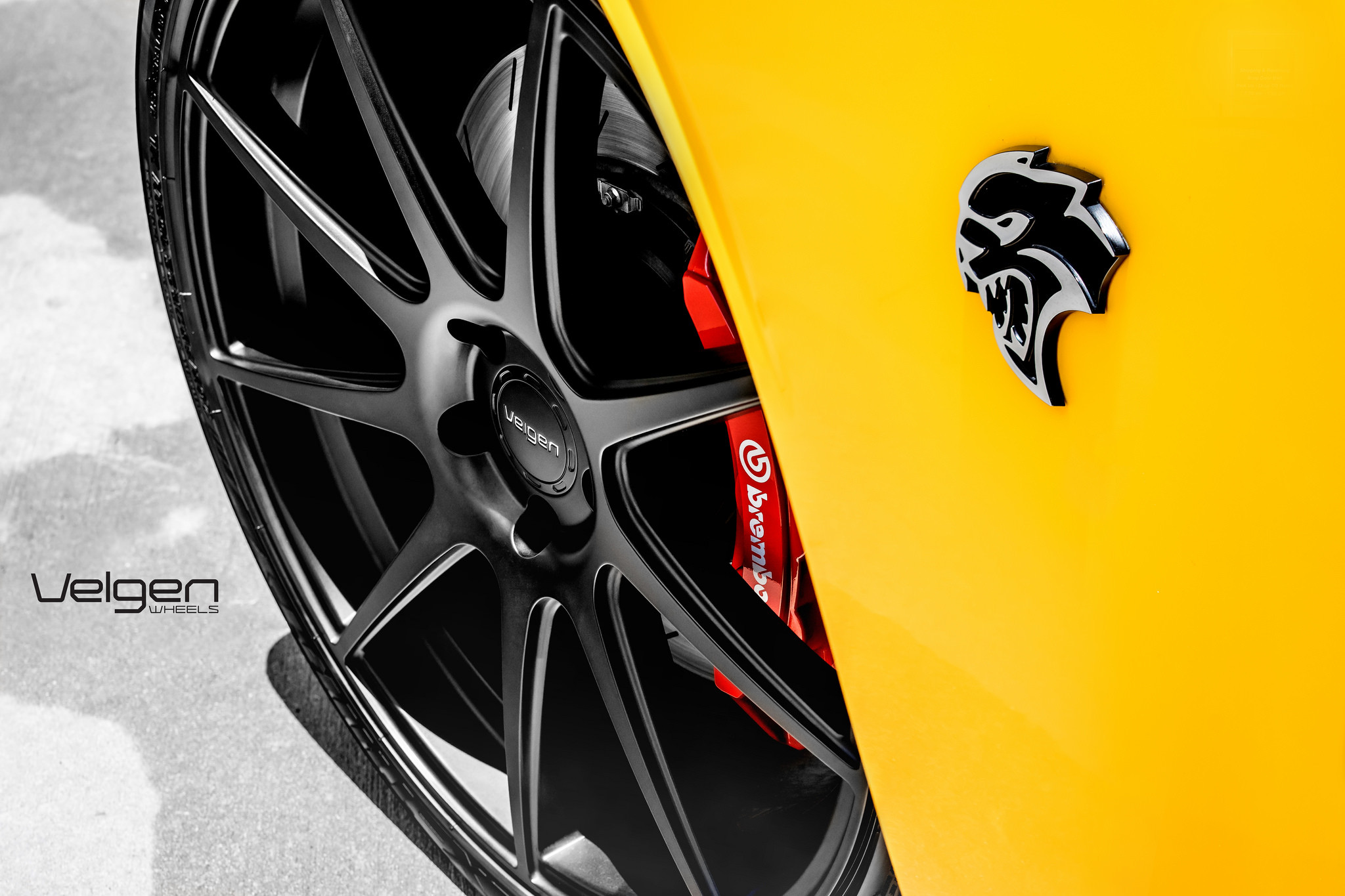 Yellow Dodge Challenger with Custom Velgen Wheels - Photo by Velgen