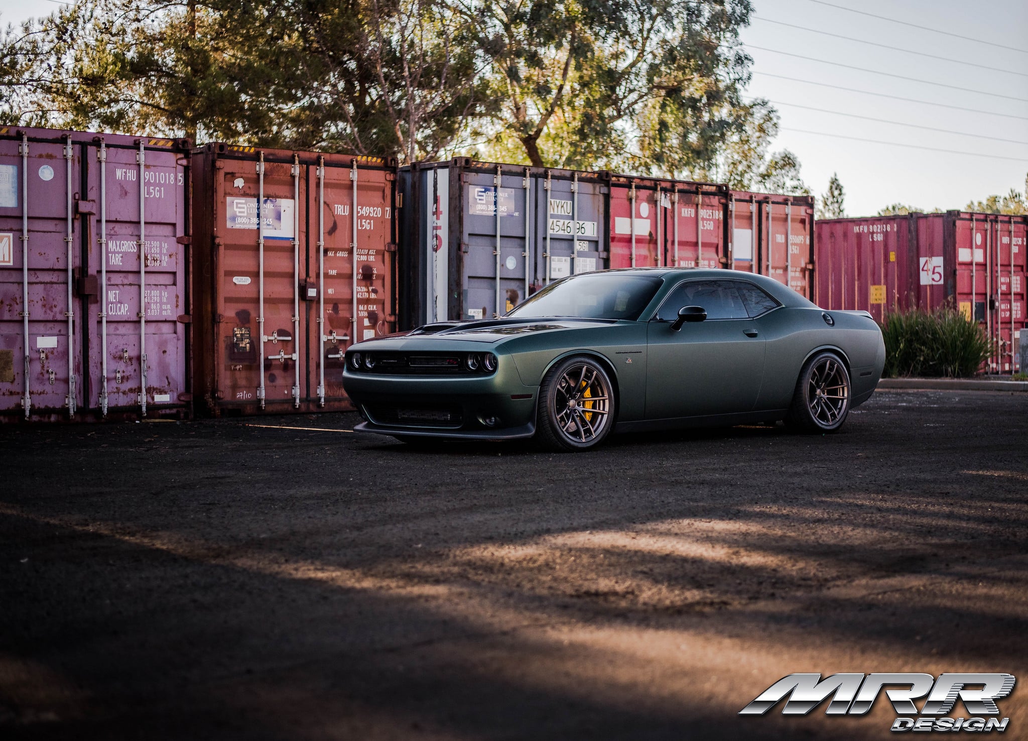Custom Hood with Air Vents on Matte Dodge Challenger - Photo by MRR