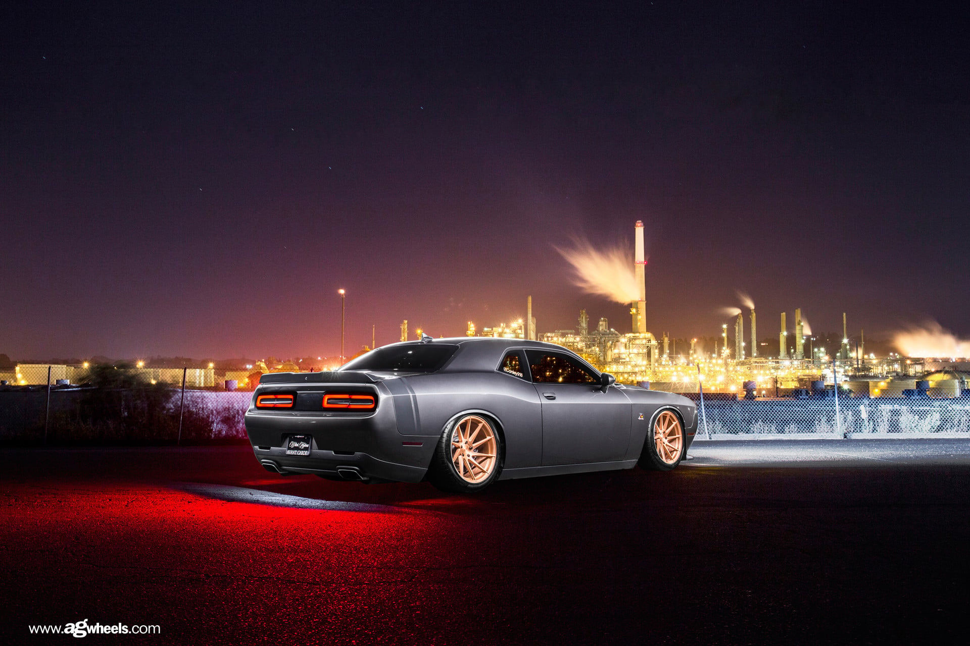 Gray Dodge Challenger with Custom Rear Spoiler - Photo by Avant Garde Wheels