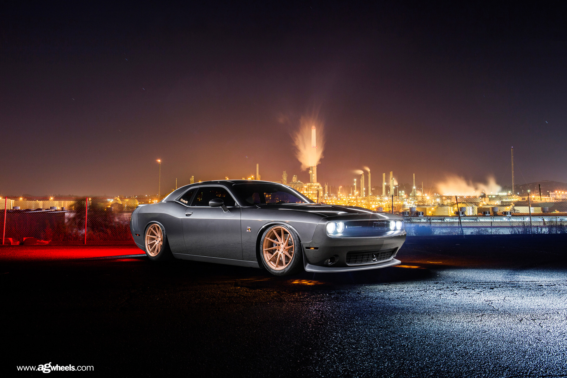 Aftermarket Vented Hood on Gray Dodge Challenger - Photo by Avant Garde Wheels