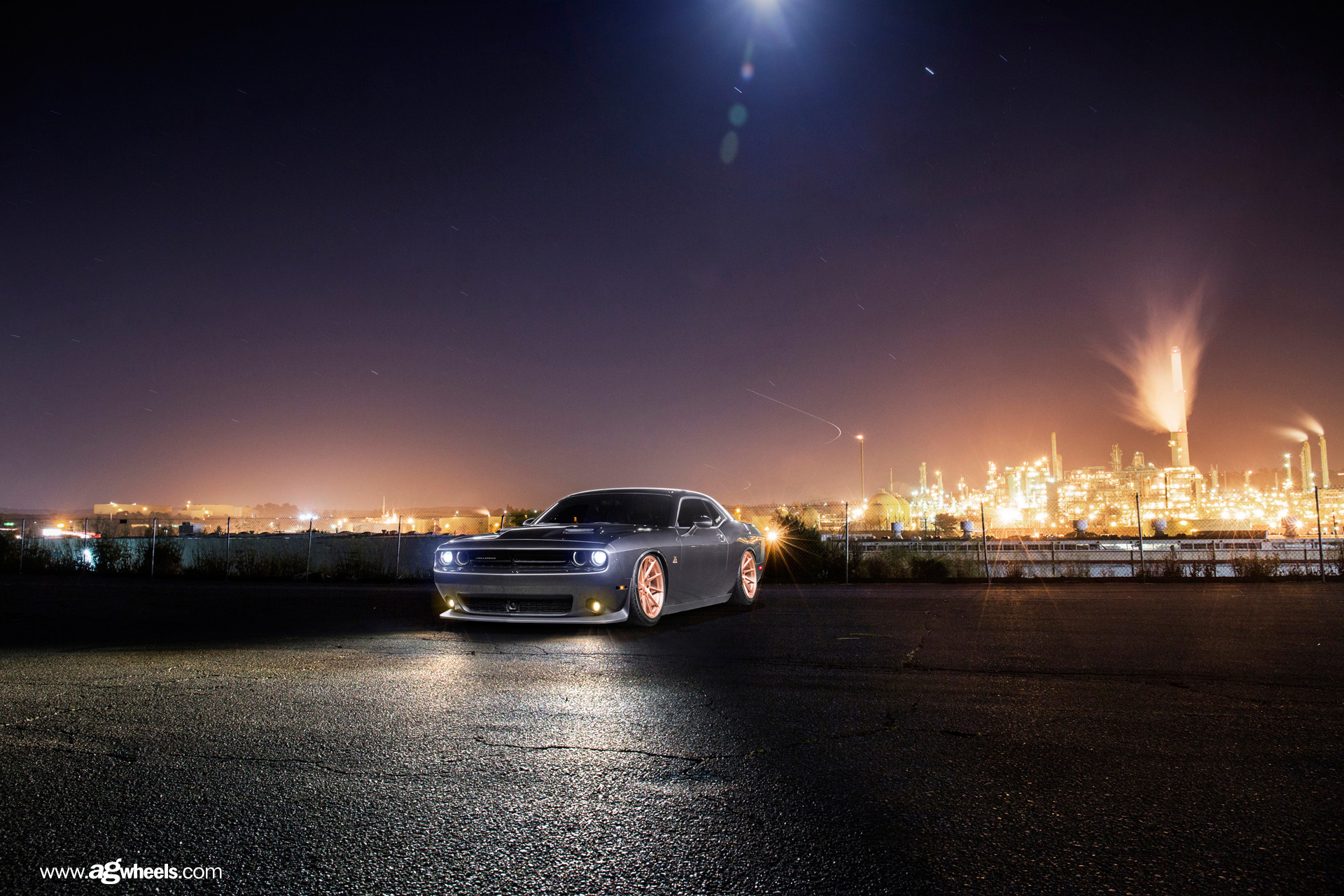 Aftermarket Halo Headlights on Gray Dodge Challenger - Photo by Avant Garde Wheels