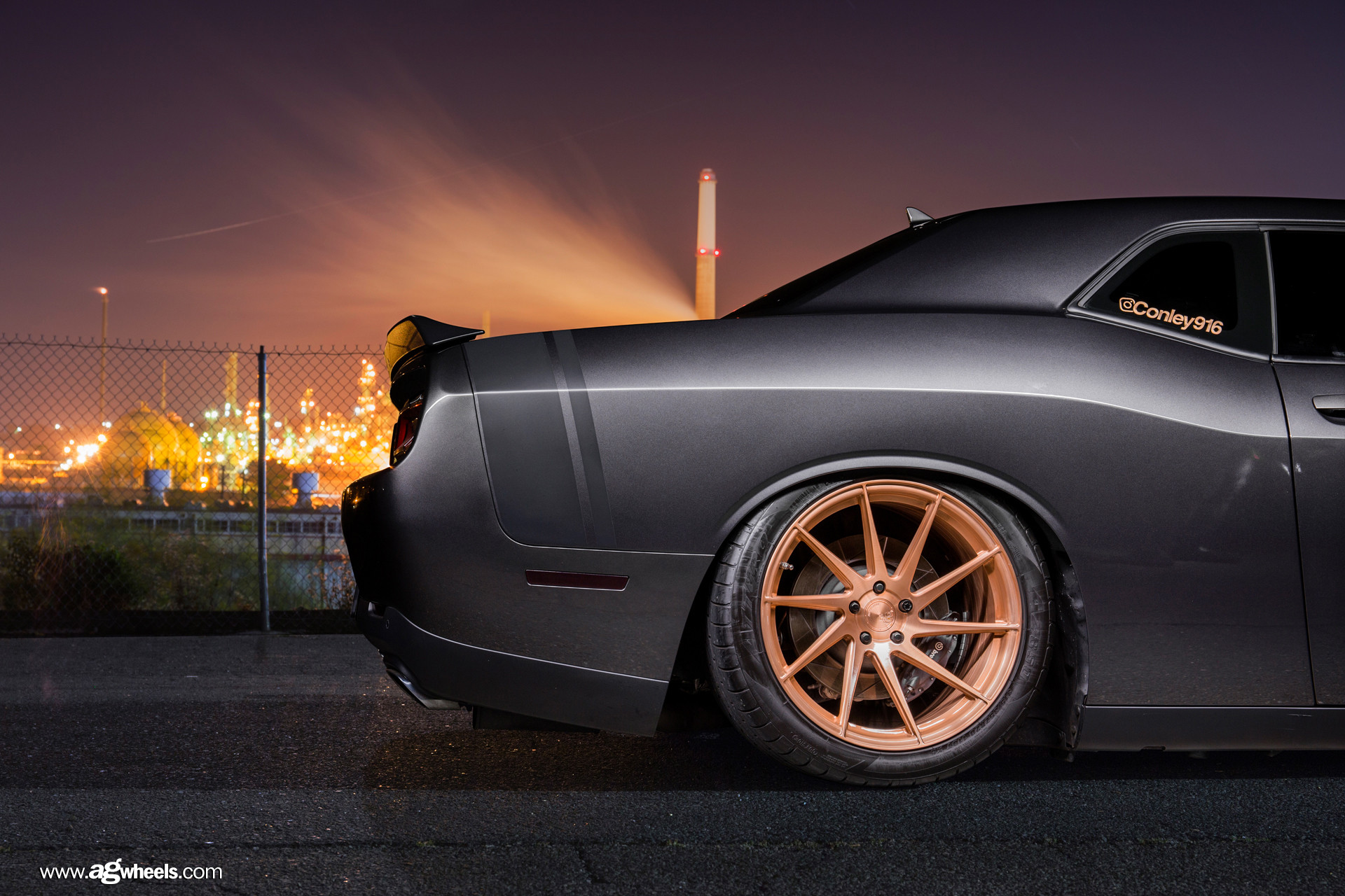 Gray Dodge Challenger with Gold Avant Garde Wheels - Photo by Avant Garde Wheels