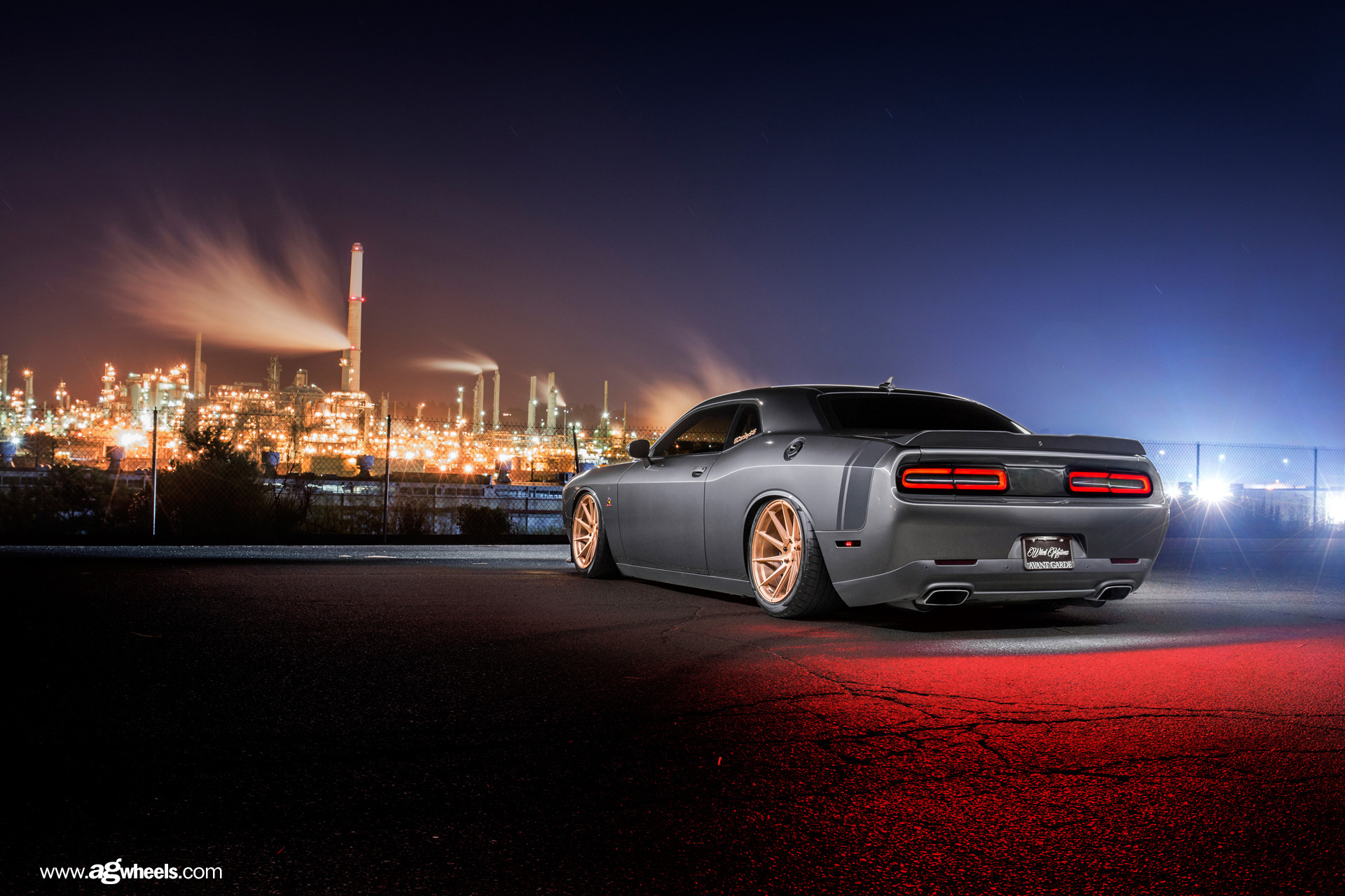 Custom Style Rear Spoiler on Gray Dodge Challenger - Photo by Avant Garde Wheels