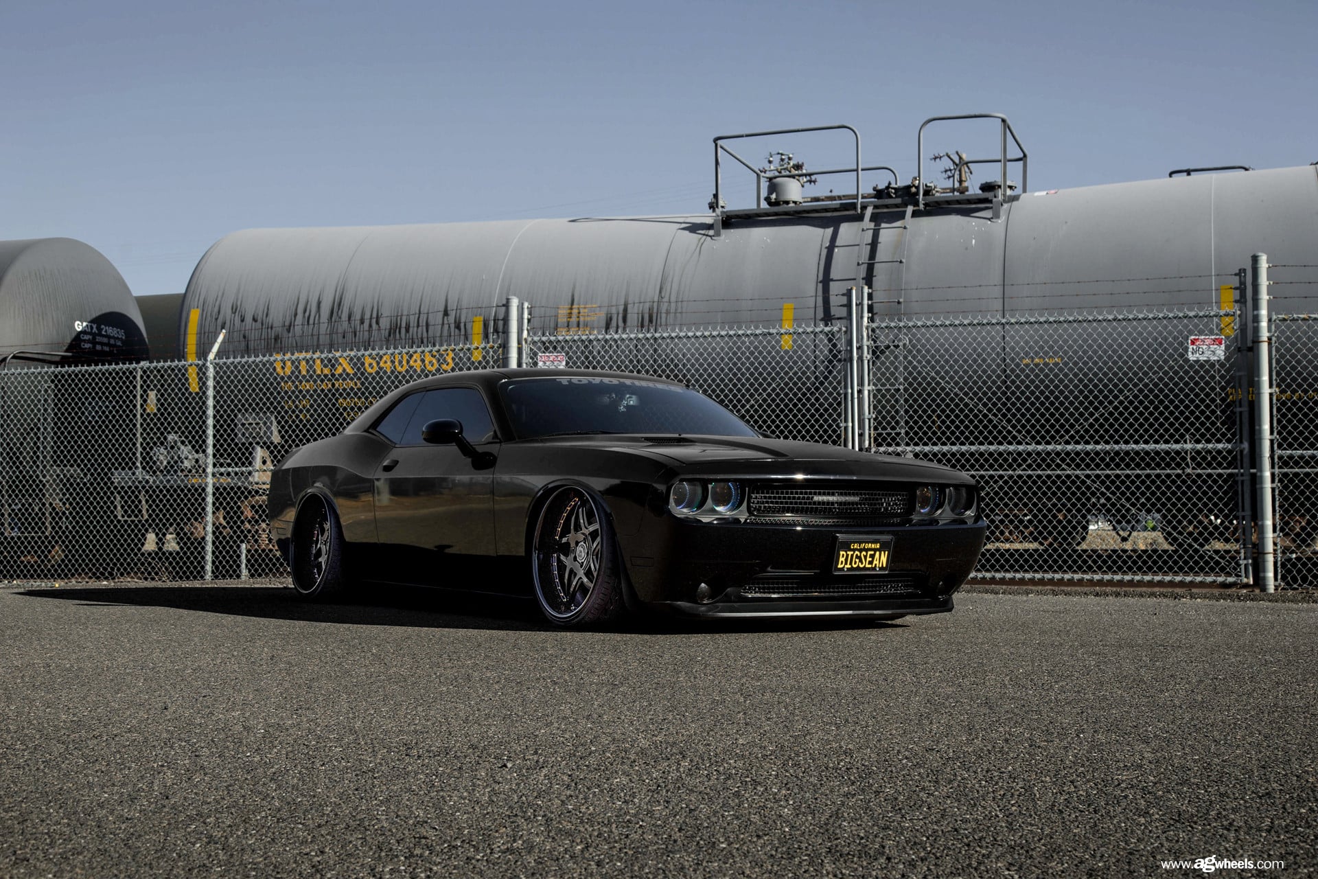Black Dodge Challenger with Aftermarket Hood - Photo by Avant Garde Wheels
