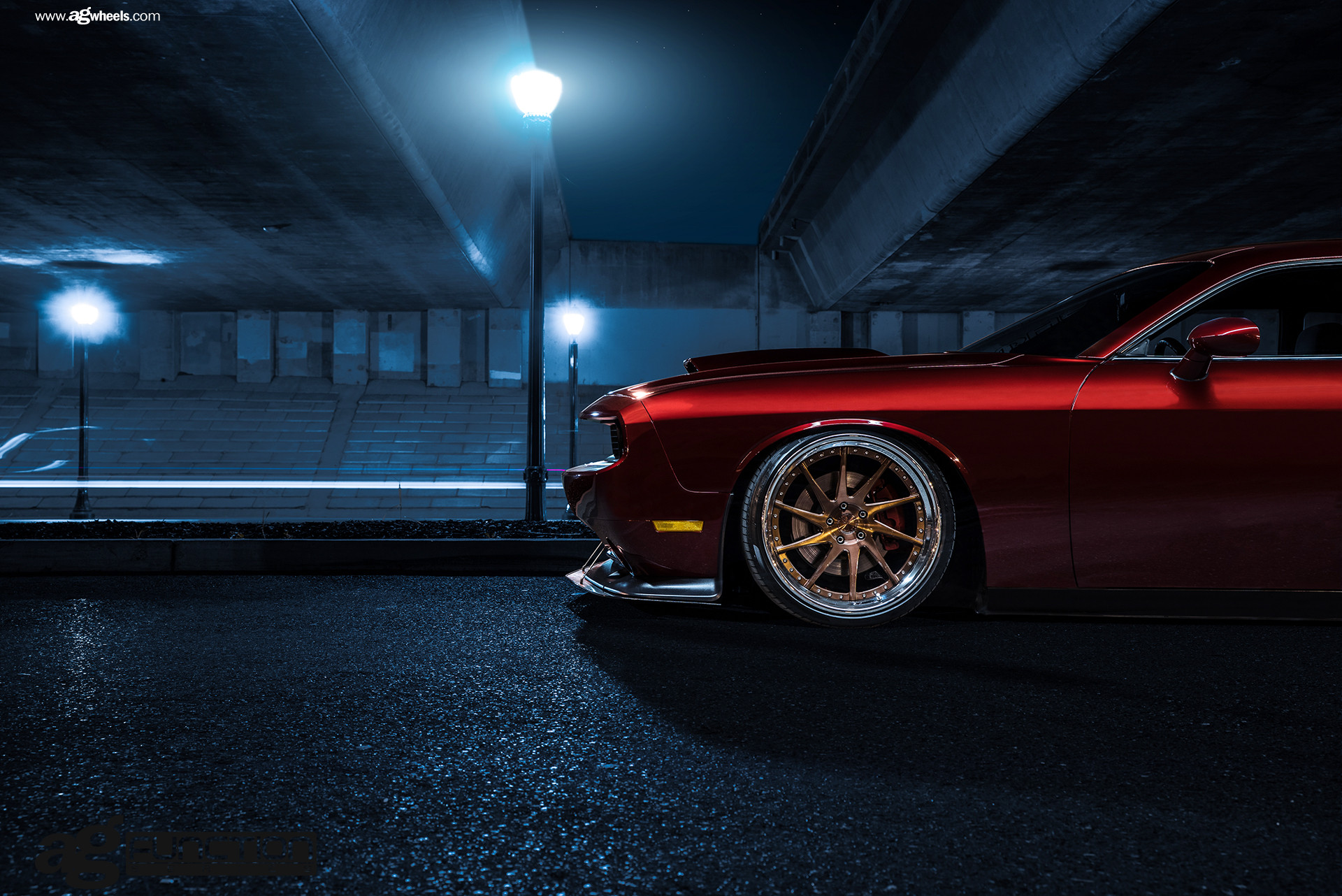 Red Stanced Dodge Challenger with Bronze Avant Garde Rims - Photo by Avant Garde Wheels