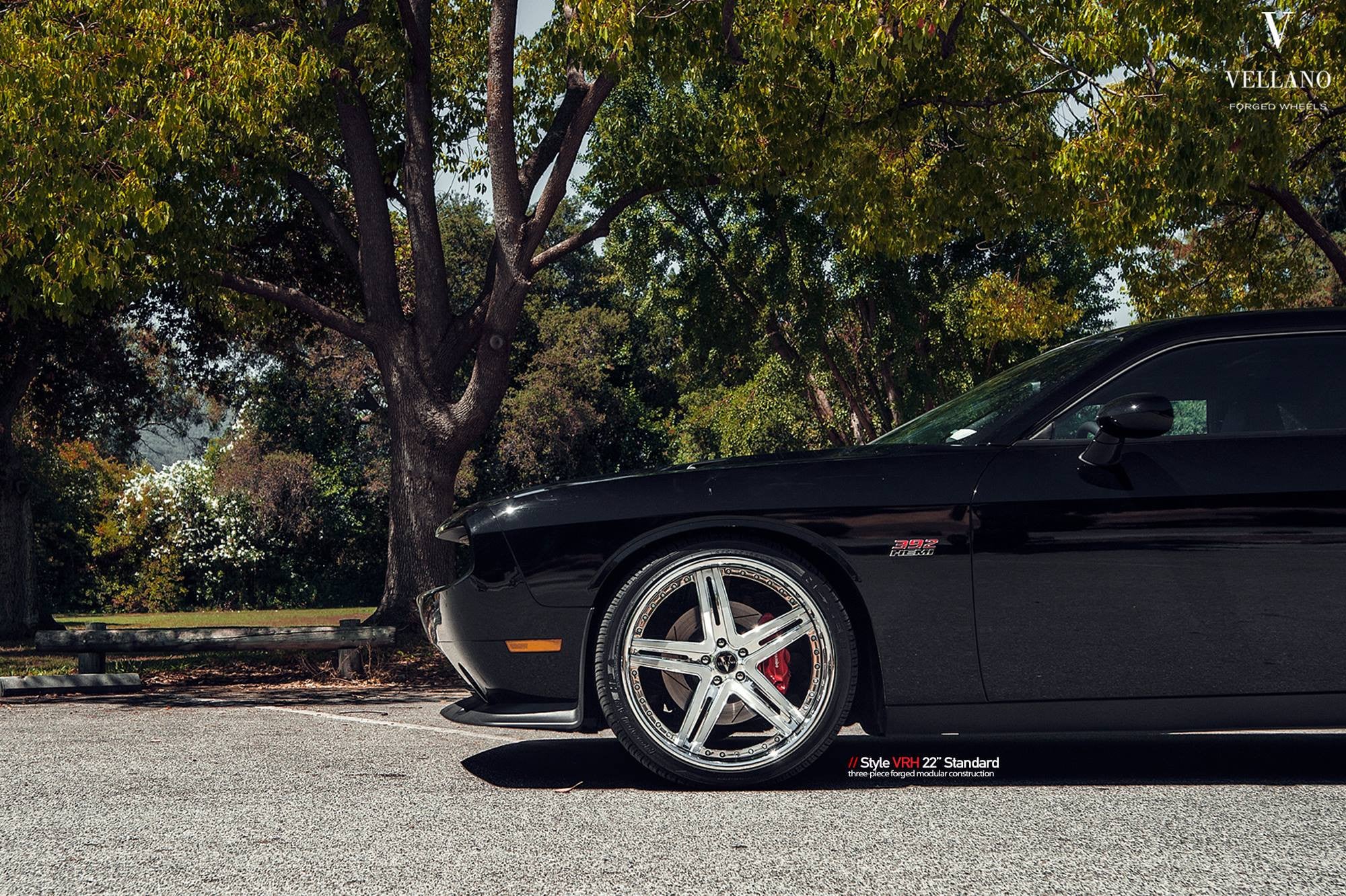 Aftermarket Front Lip on Black Dodge Challenger - Photo by Vellano
