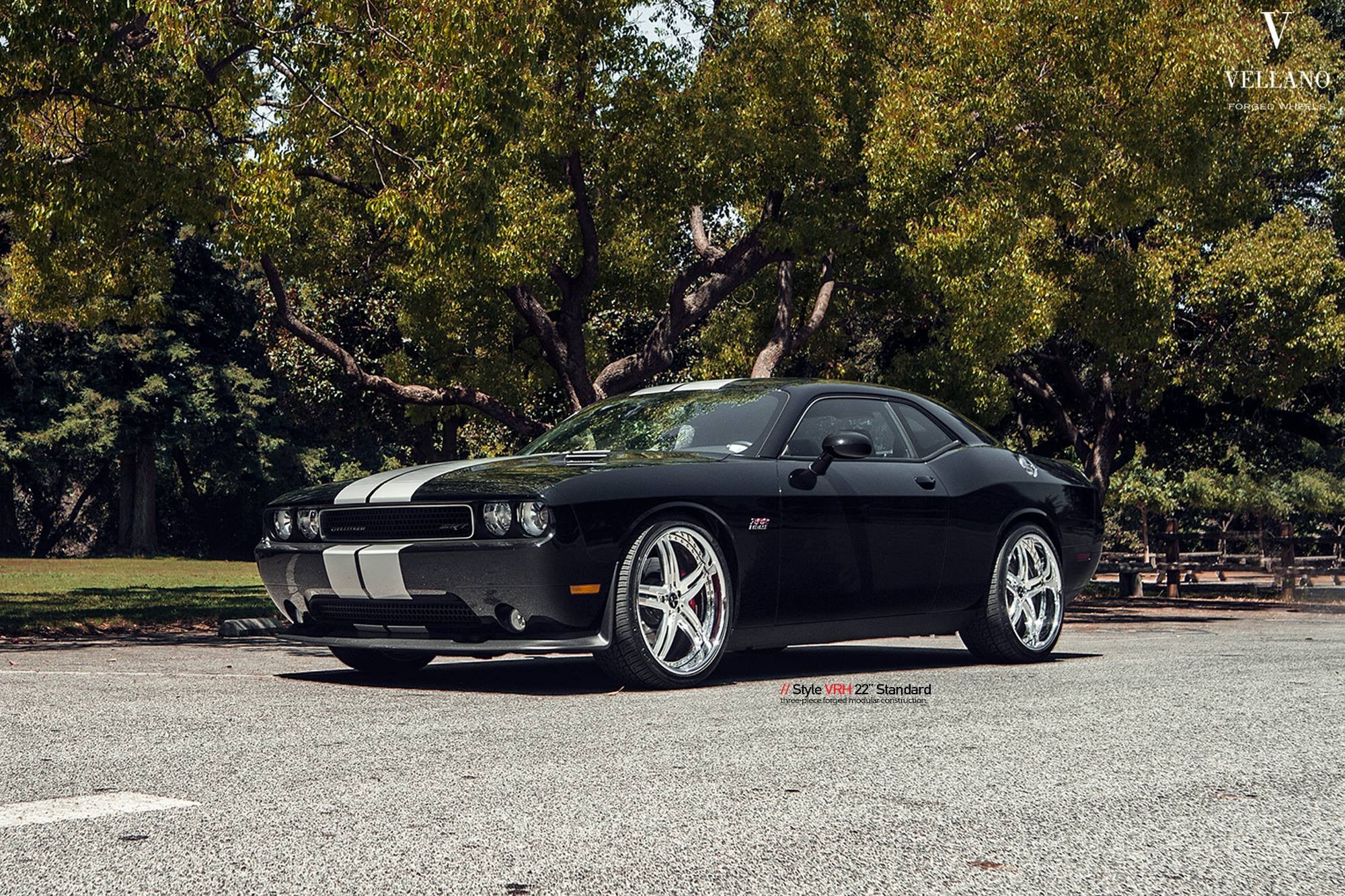 Front Bumper with Fog Lights on Black Dodge Challenger - Photo by Vellano