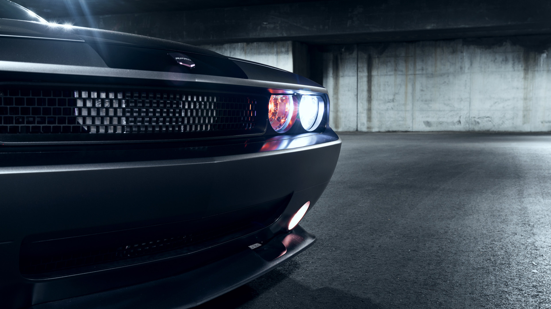 Custom LED Headlights on Matte Gray Dodge Challenger - Photo by Arlen Liverman