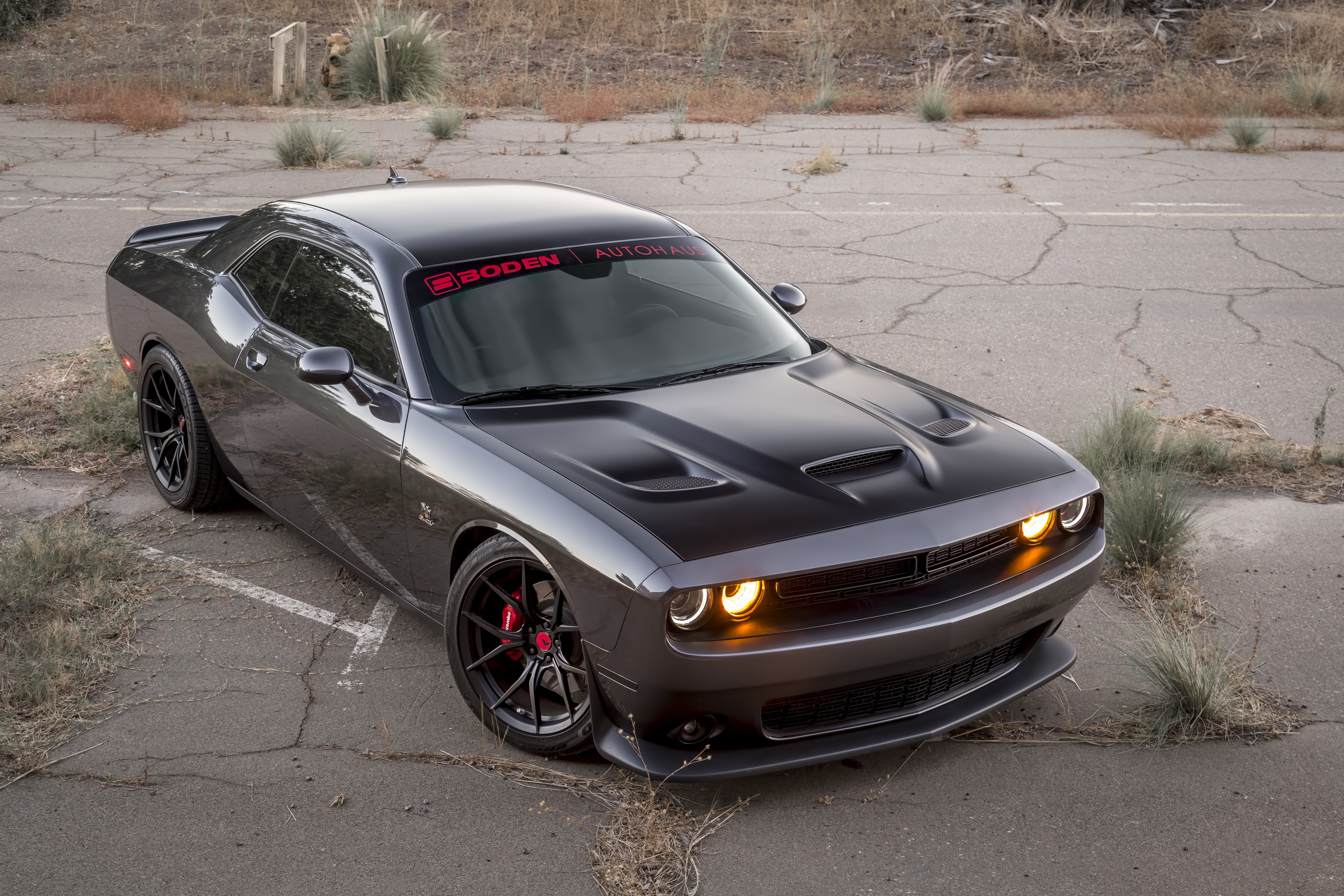 Gray Dodge Challenger with Aftermarket Vented Hood - Photo by Vorstiner