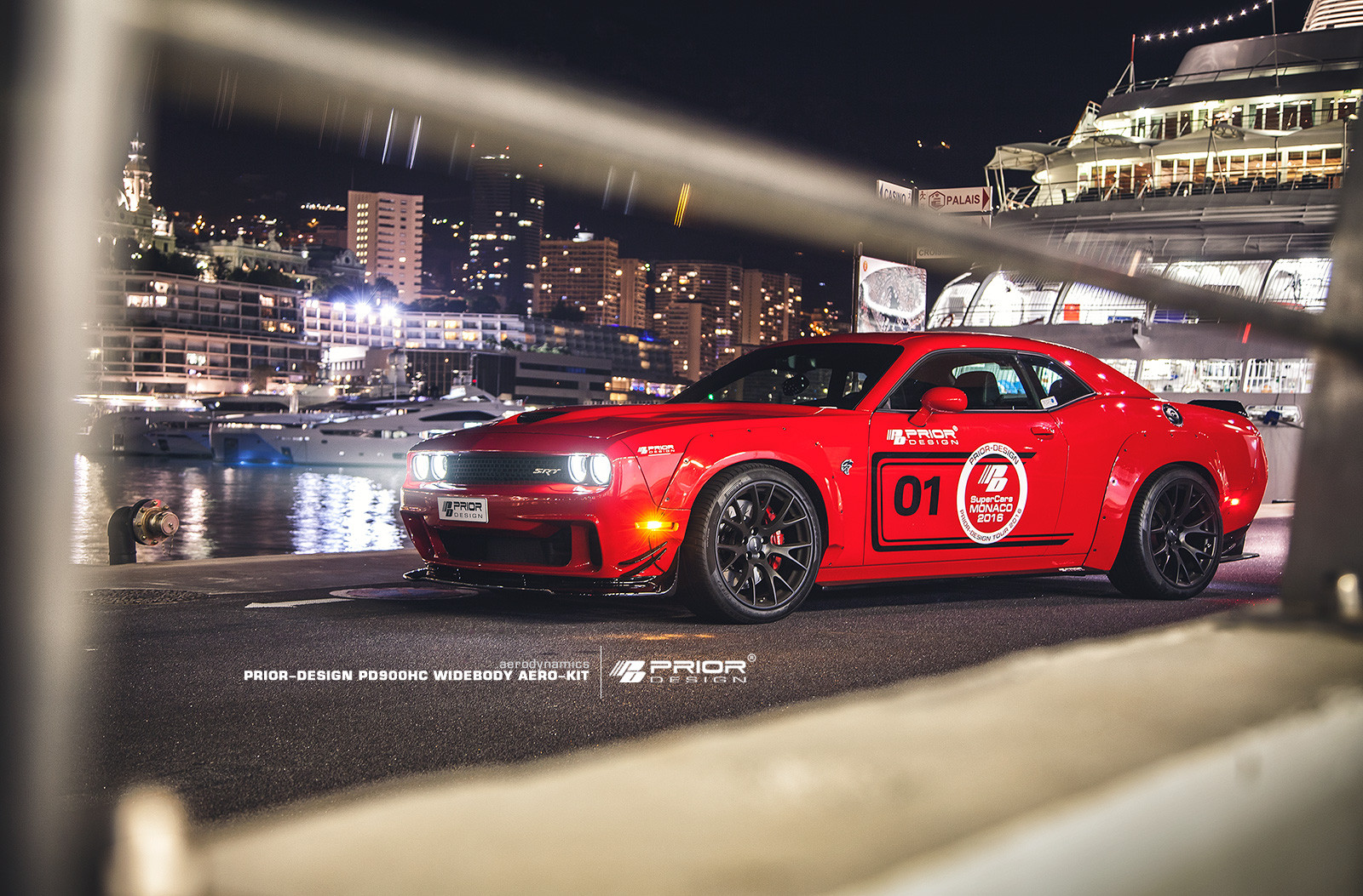 Custom Red Debadged Dodge Challenger Side Skirts - Photo by Prior Design