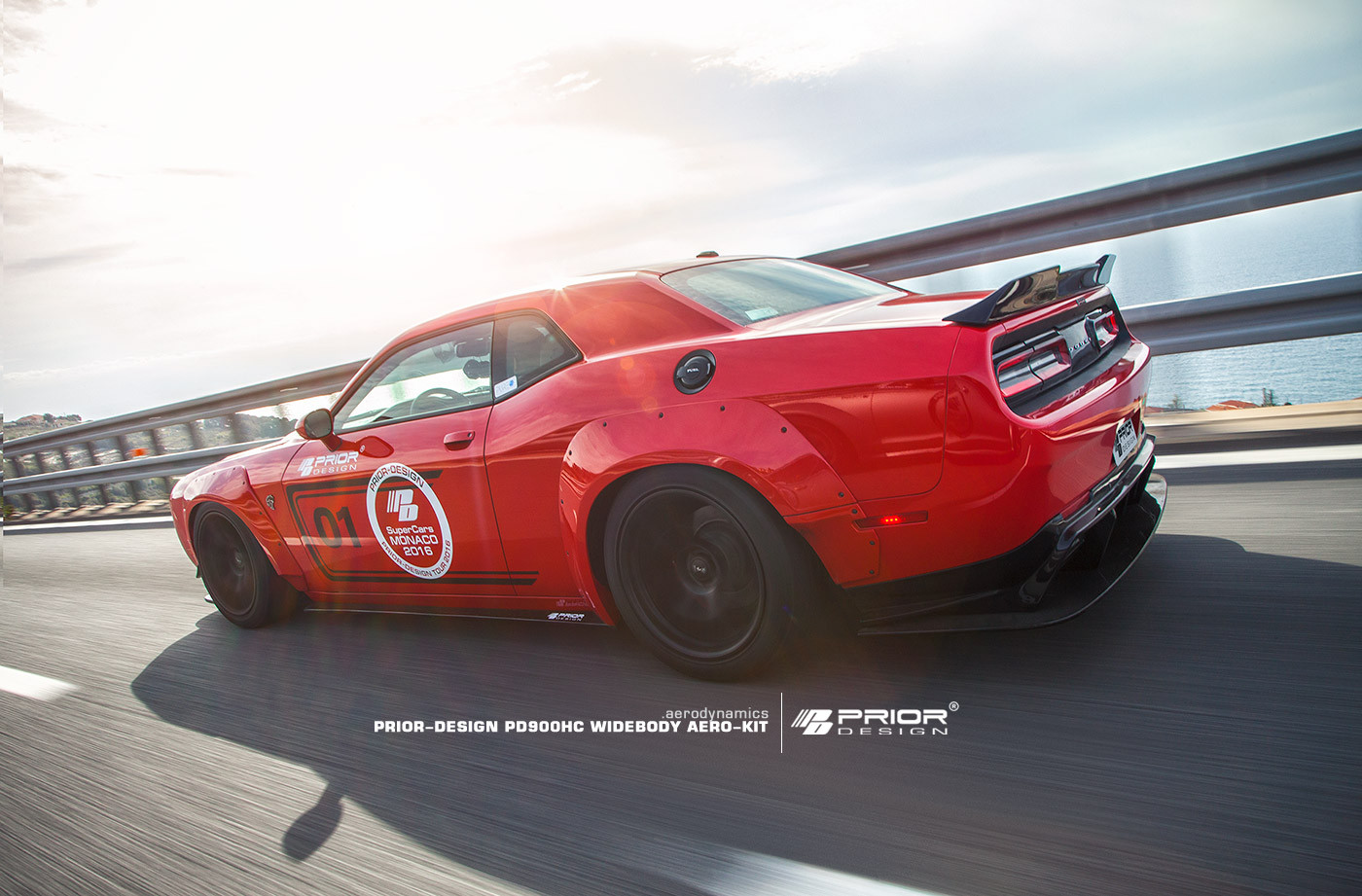 Custom Style Rear Spoiler on Red Dodge Challenger SRT - Photo by Prior Design
