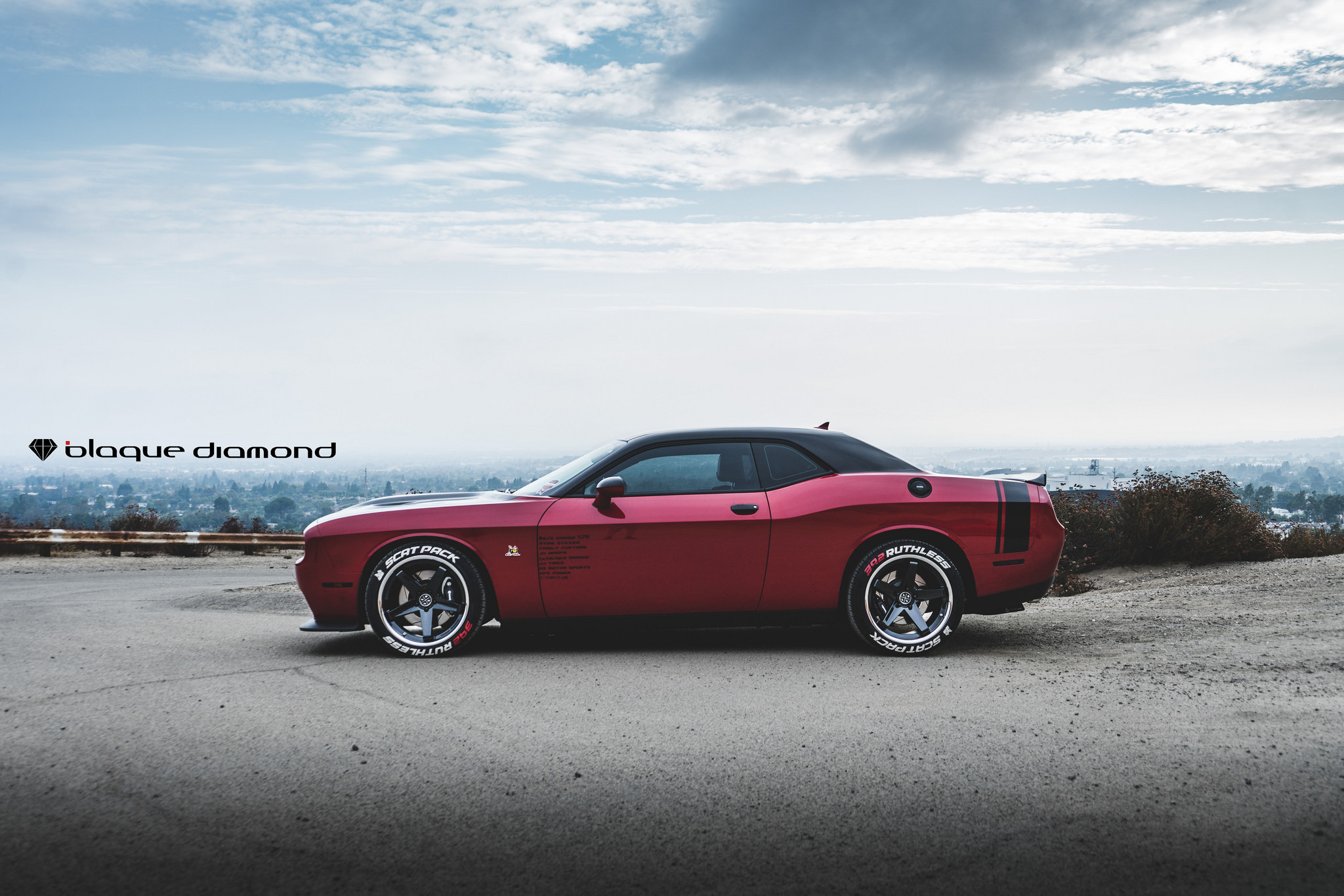 Custom Side Skirts on Red Dodge Challenger SRT - Photo by Blaque Diamond