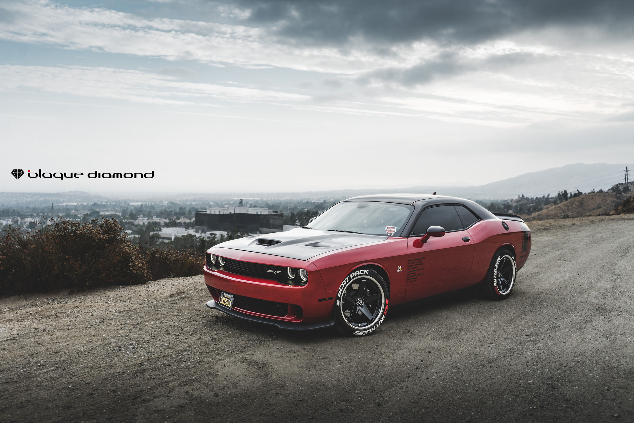 Red Dodge Challenger SRT with Custom Vented Hood - Photo by Blaque Diamond