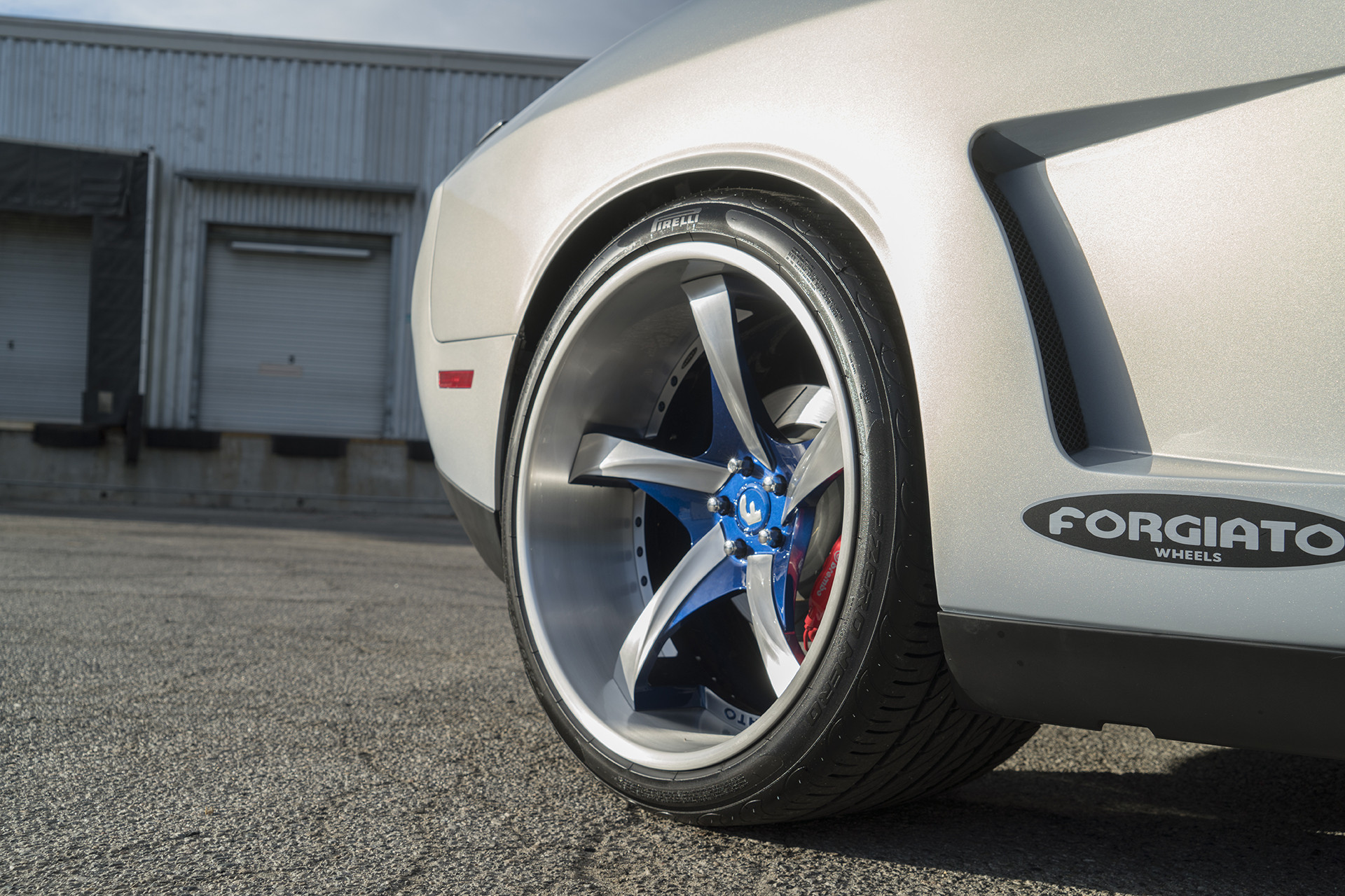 Silver Dodge Challenger SRT with Custom Side Skirts - Photo by Forgiato