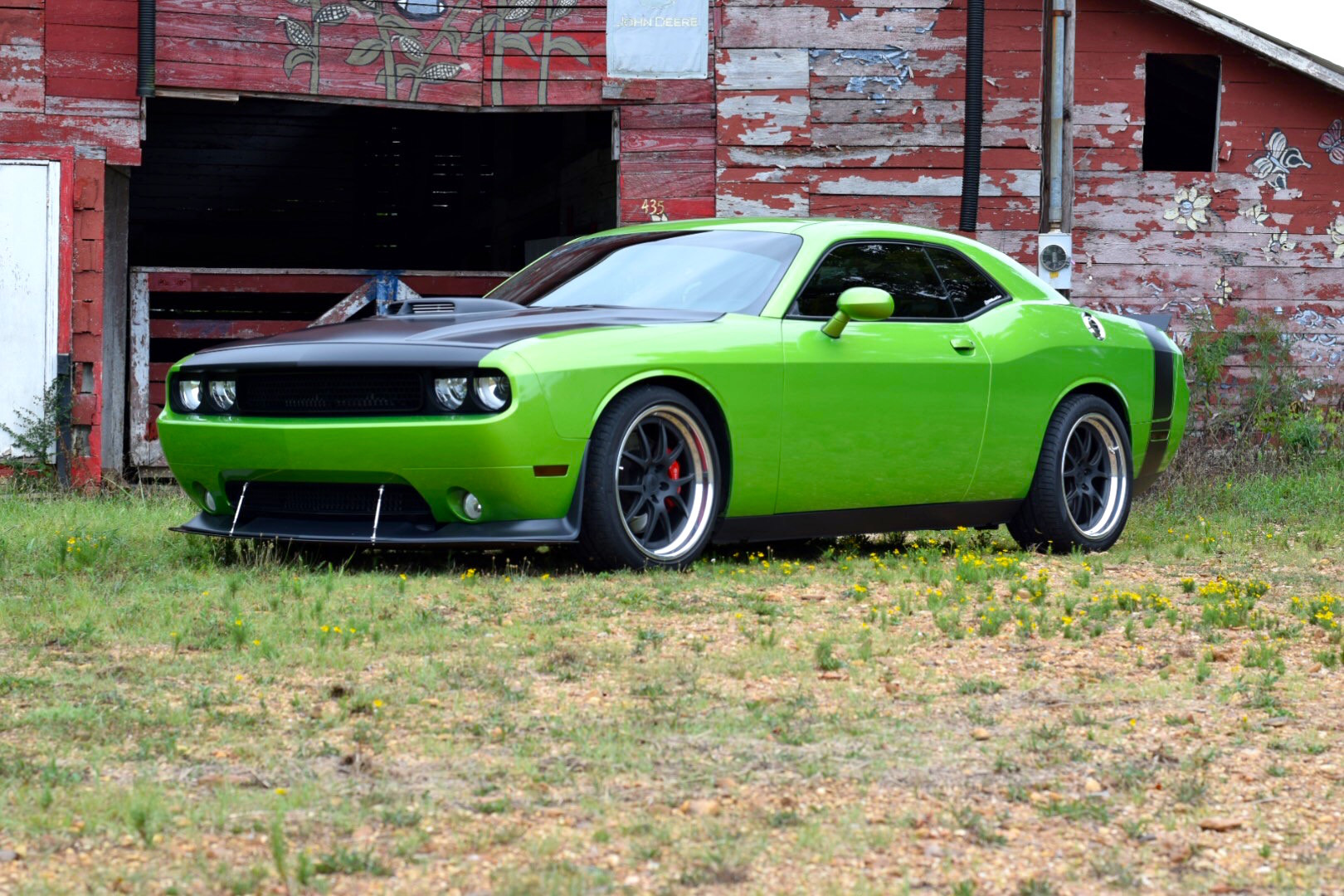 Custom Vented Hood on Green Dodge Challenger - Photo by Forgeline Motorsports