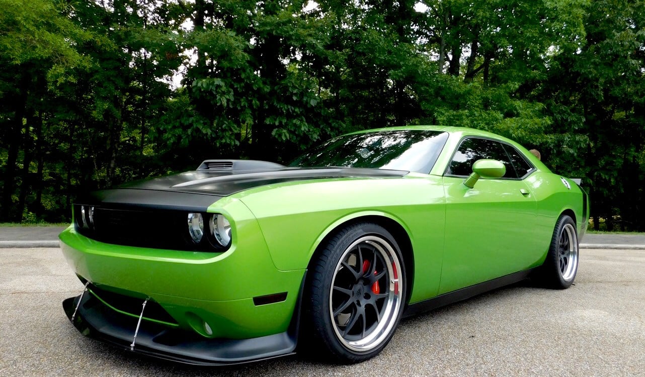 Green Dodge Challenger with Custom Headlights - Photo by Forgeline Motorsports
