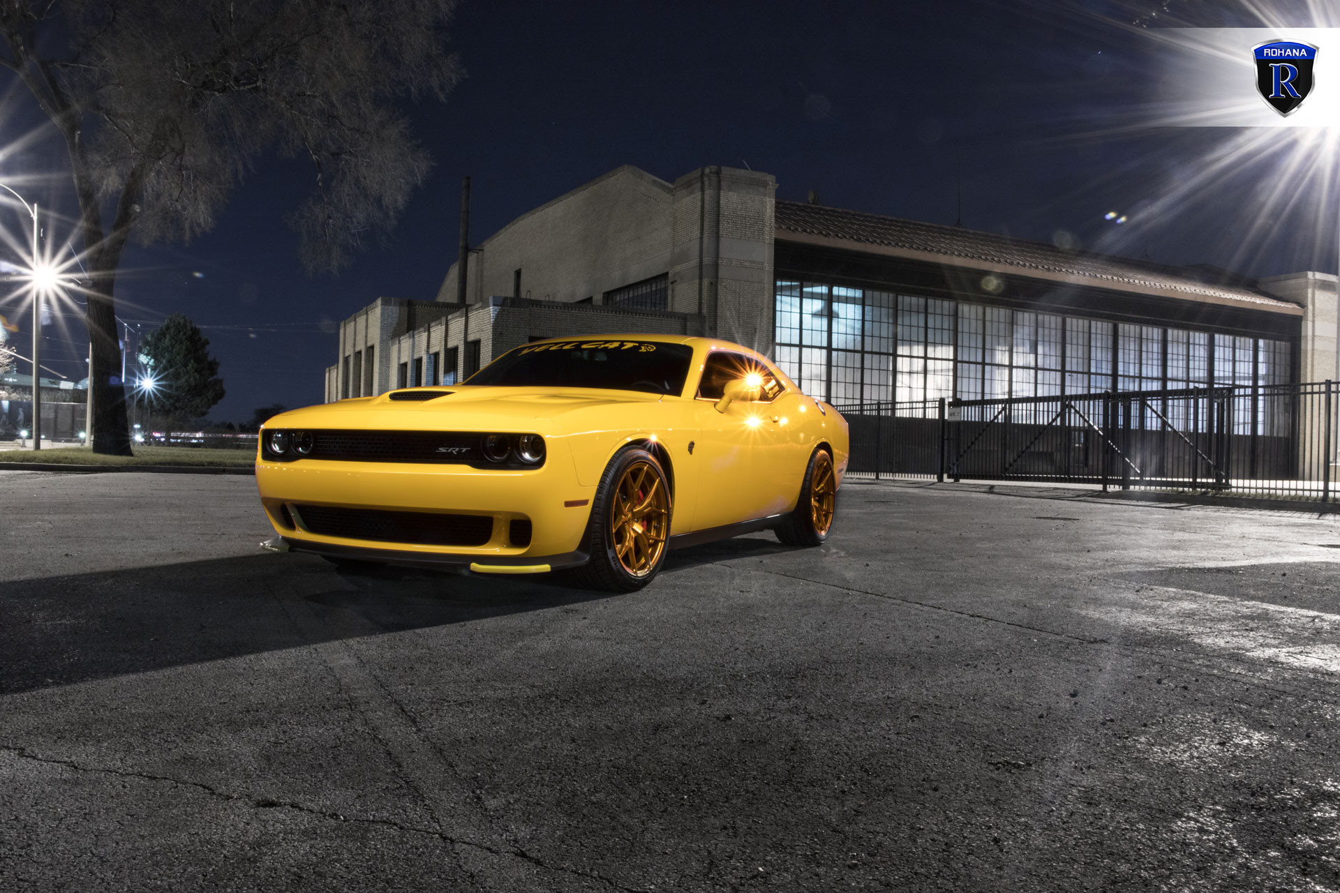 Yellow Dodge Challenger SRT with Custom Front Bumper - Photo by Rohana Wheels