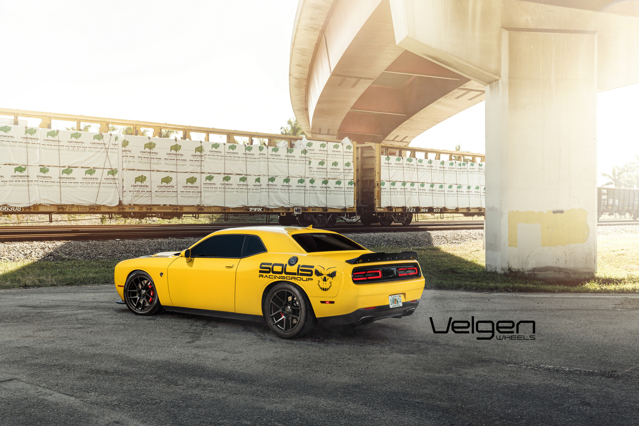 Custom Yellow Dodge Challenger SRT Side Skirts - Photo by Velgen