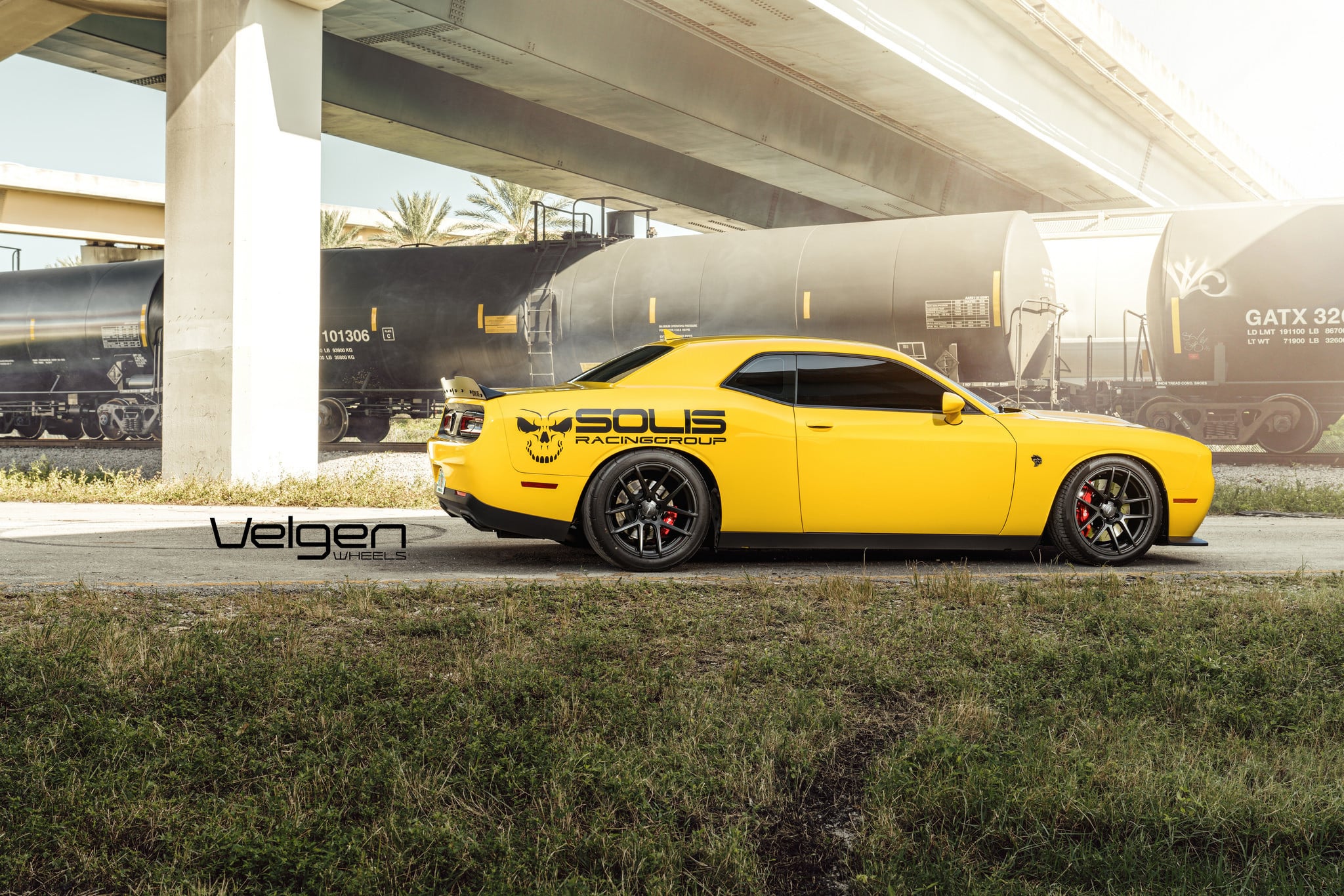 Yellow Dodge Challenger with Gloss Black Velgen Wheels - Photo by Velgen