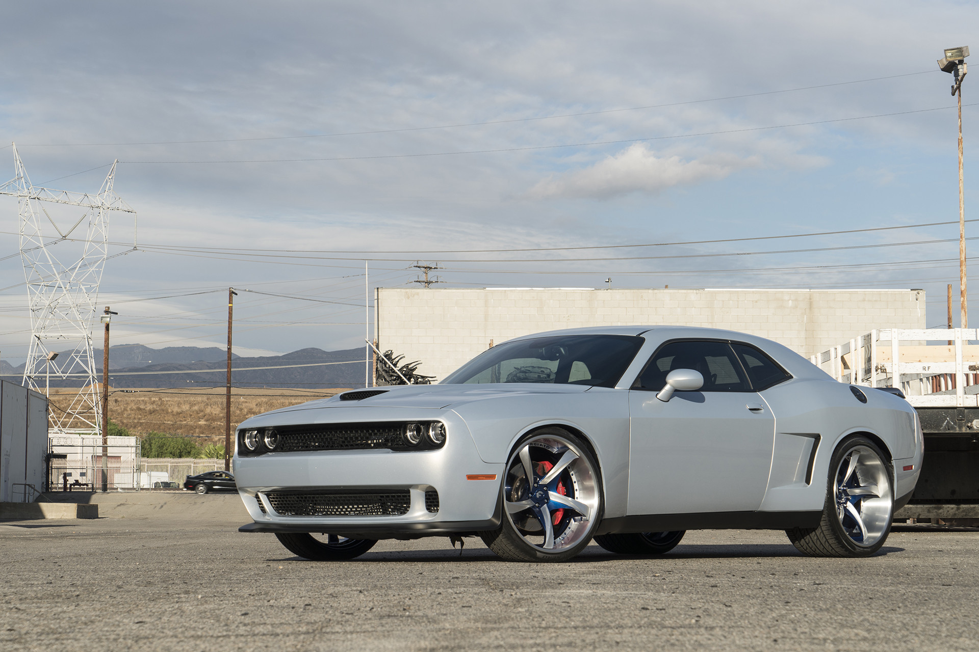 Gray Dodge Challenger with Custom Vented Hood - Photo by Forgiato